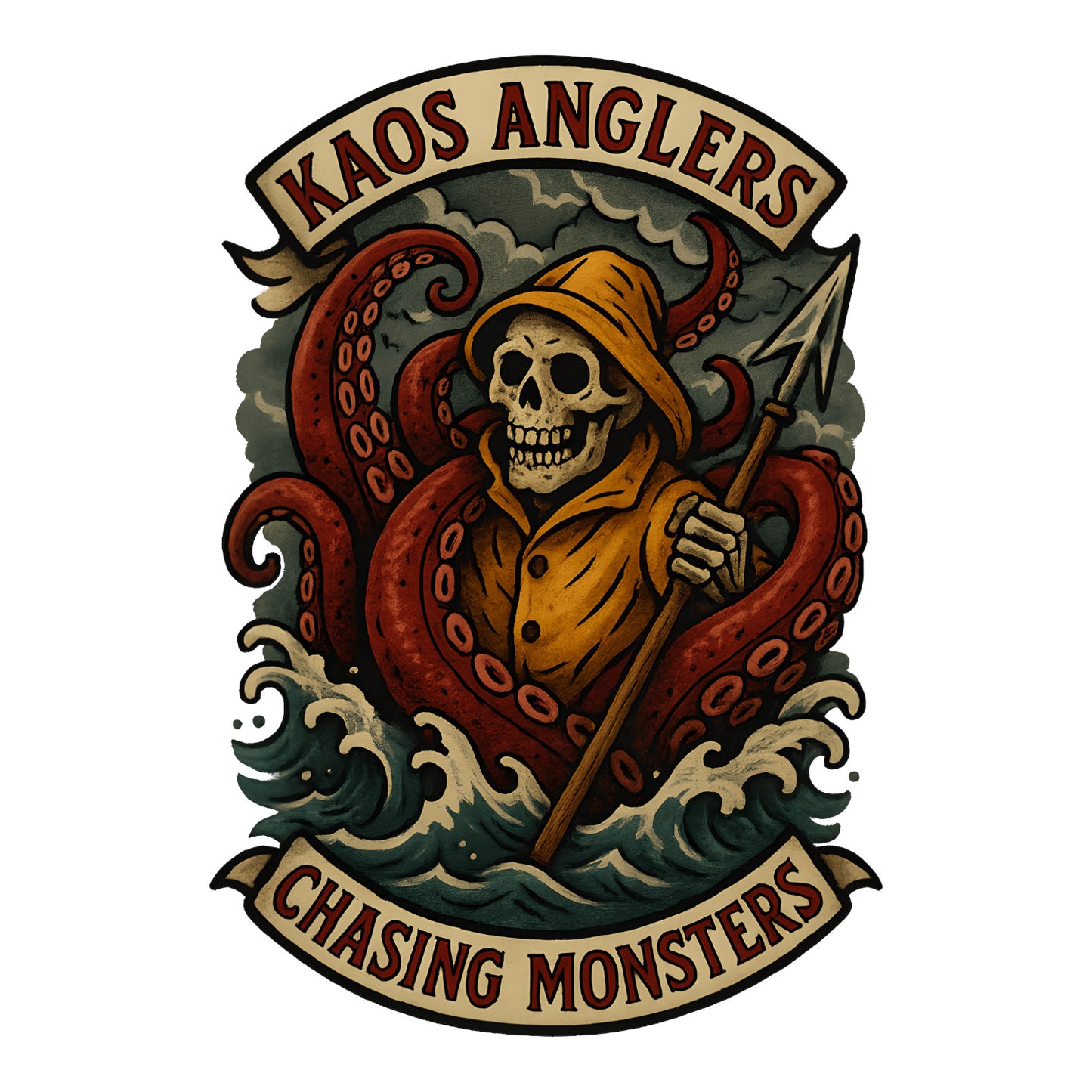 KAOS Anglers Kraken Fisherman Chasing Monsters T-Shirt | KAOS CLOTHING D435