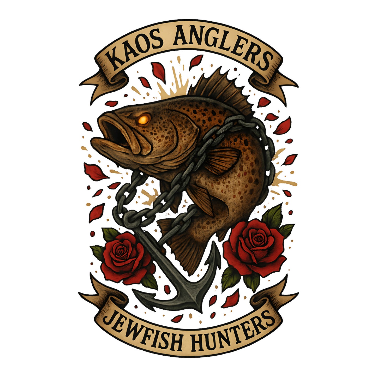 KAOS Anglers Chained Jewfish Anchor Roses T-Shirt | KAOS CLOTHING D473