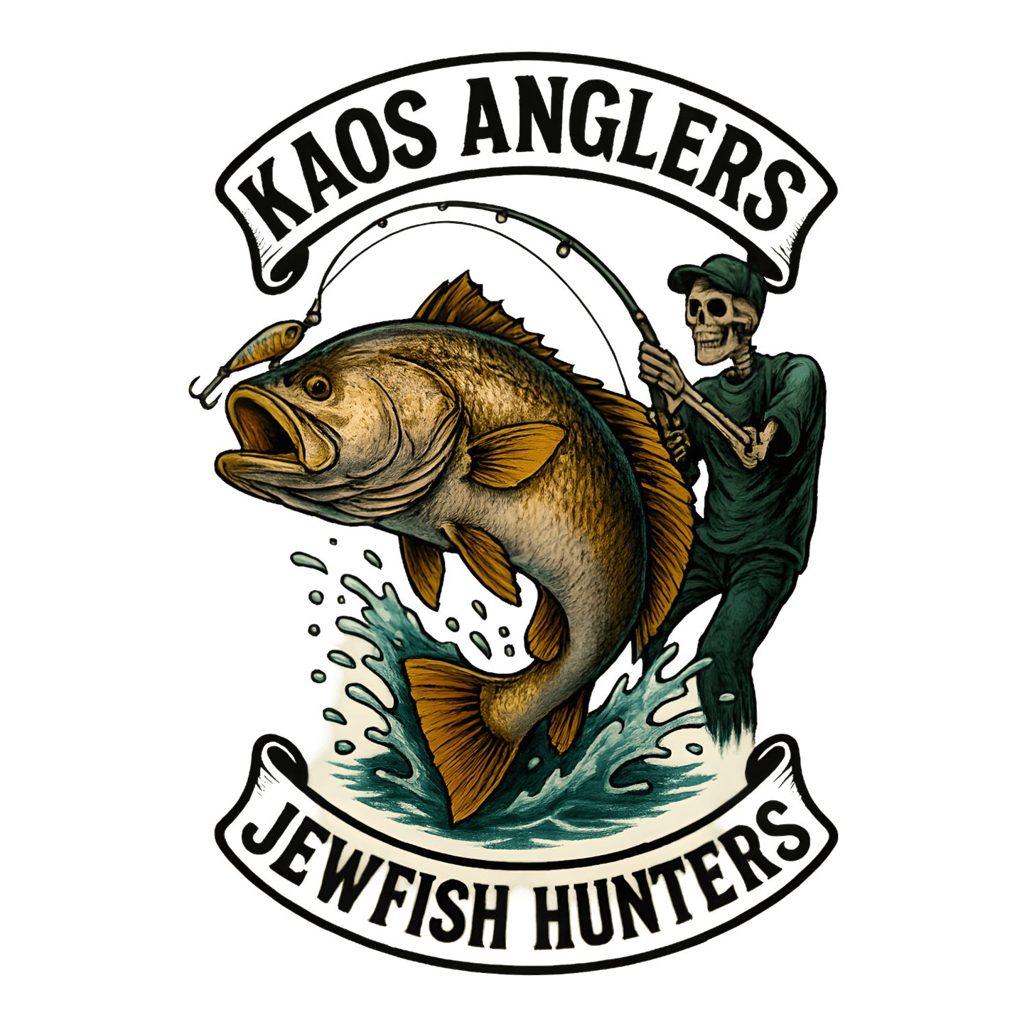 KAOS Anglers Skeleton Angler Trophy Jewfish T-Shirt | KAOS CLOTHING D477