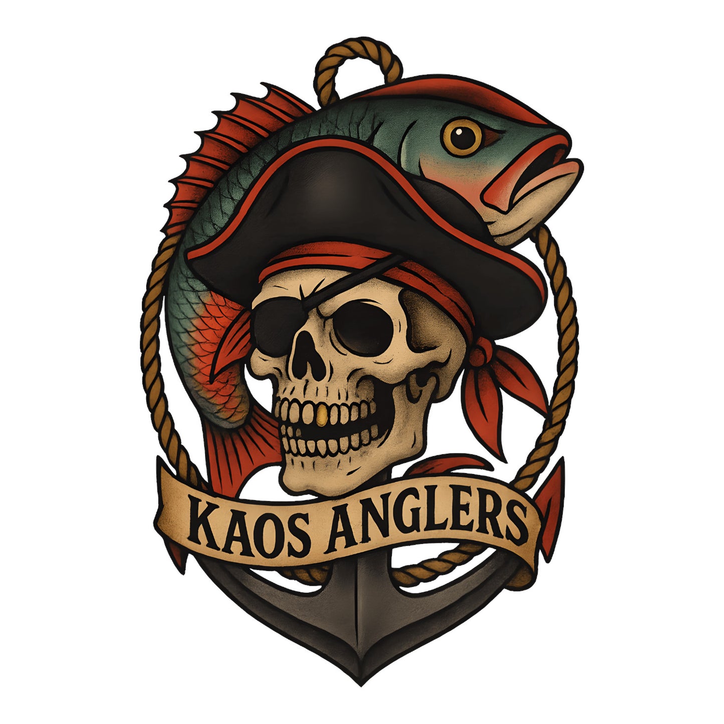 KAOS Anglers Pirate Skull Fish Anchor T-Shirt | KAOS CLOTHING D490