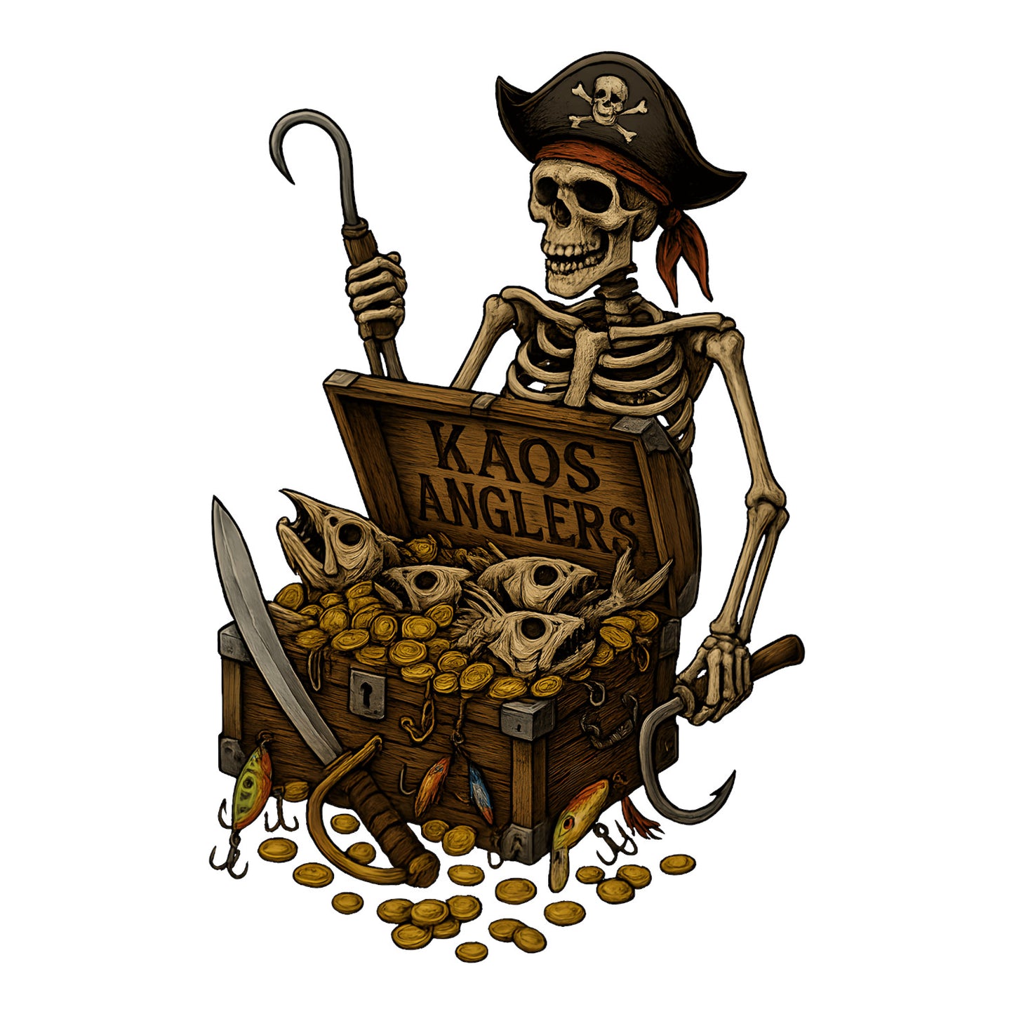 KAOS Anglers Skeleton Pirate Fishing Treasure T-Shirt | KAOS CLOTHING D492