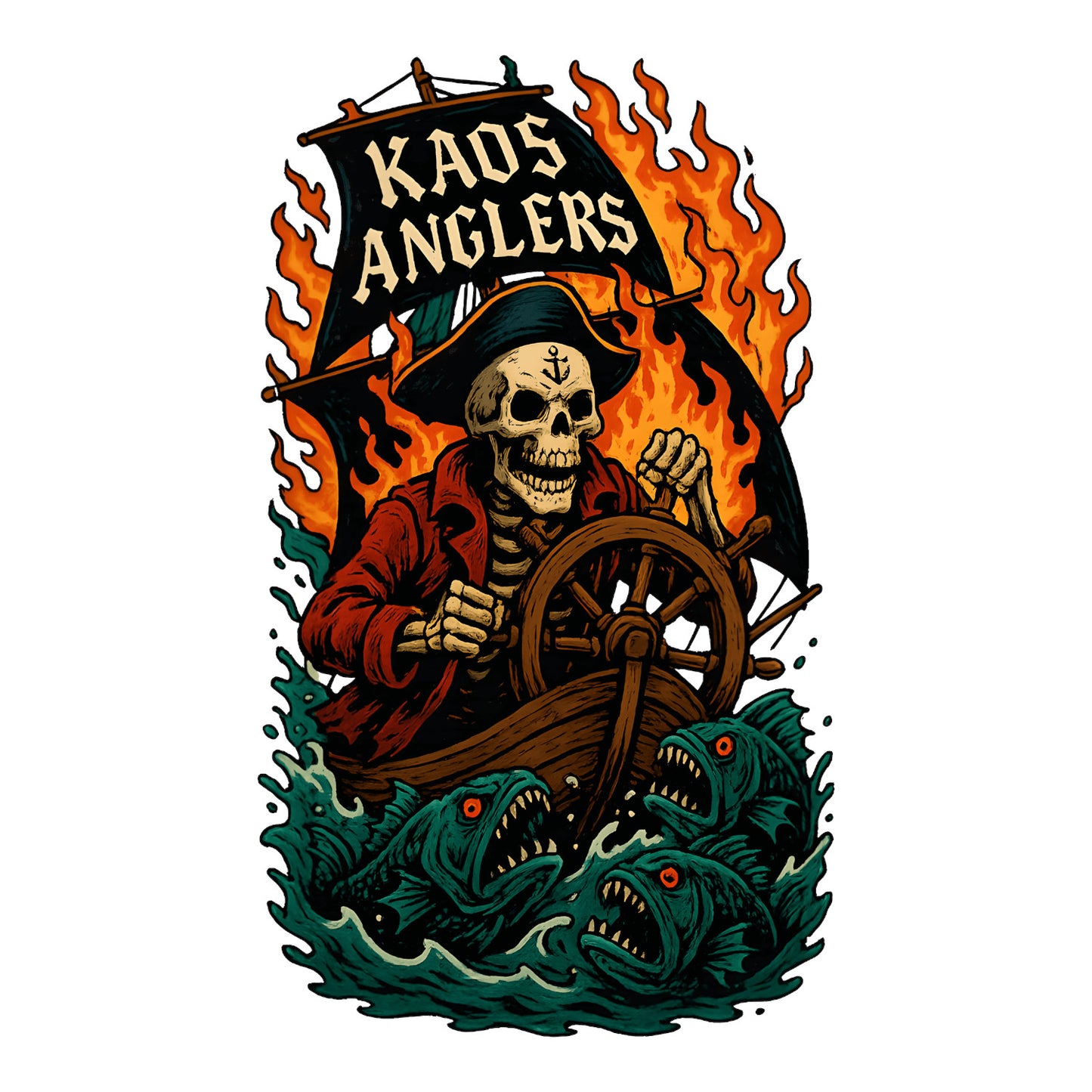 KAOS Anglers Skeleton Pirate Captain Monster Fish T-Shirt | KAOS CLOTHING D493
