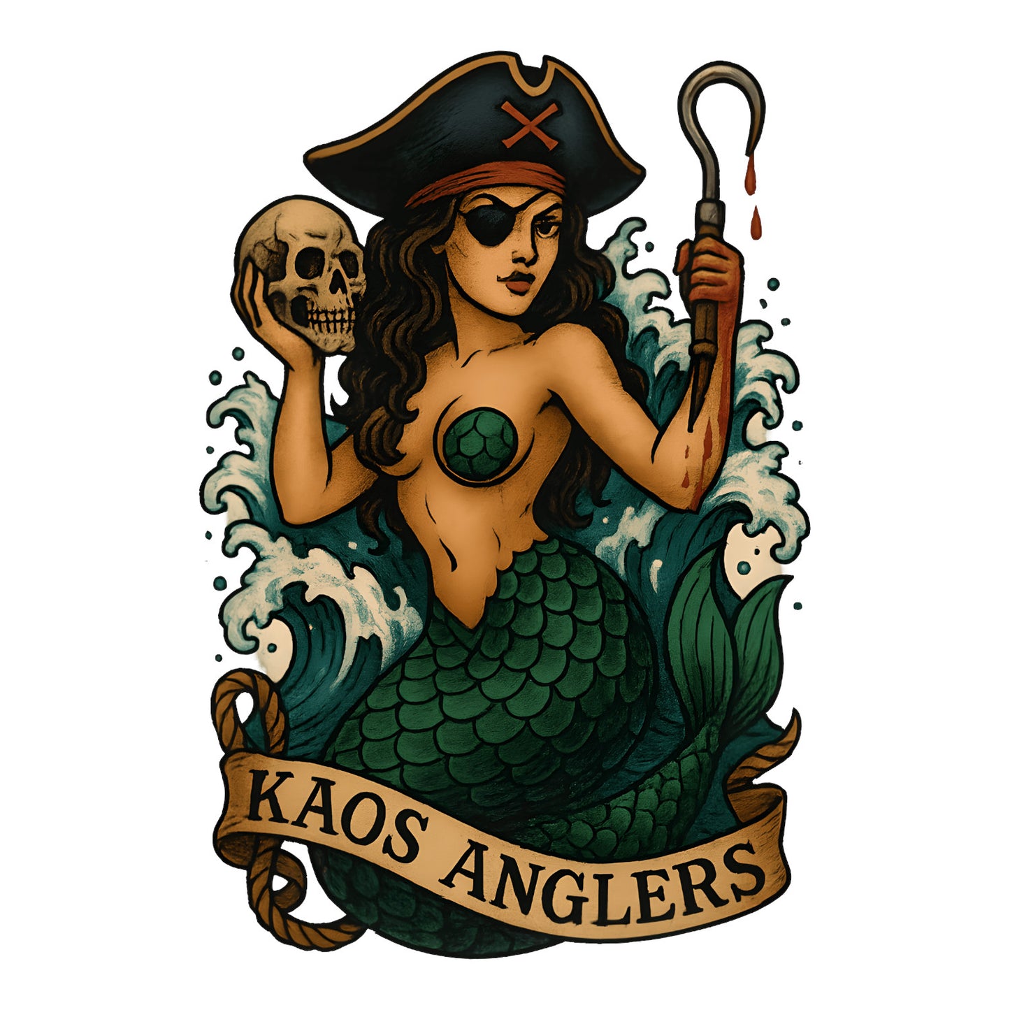 KAOS Anglers Pirate Mermaid Skull Hook T-Shirt | KAOS CLOTHING D496