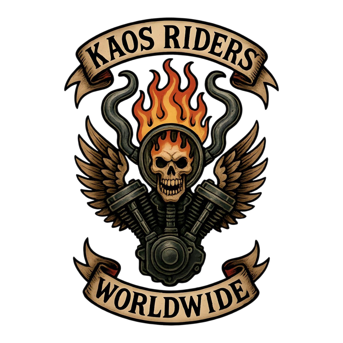 KAOS Riders Flaming Winged Skull Engine T-Shirt | KAOS CLOTHING D110