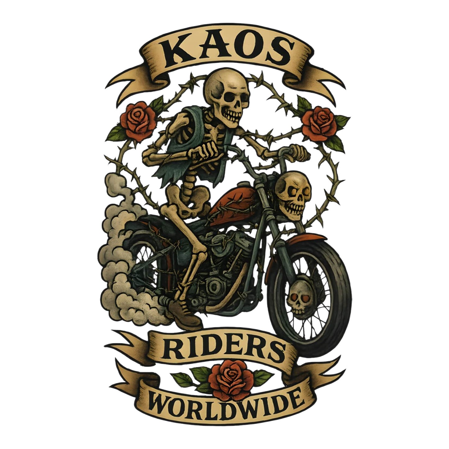 KAOS Riders Skeleton Chopper Roses T-Shirt | KAOS CLOTHING D111