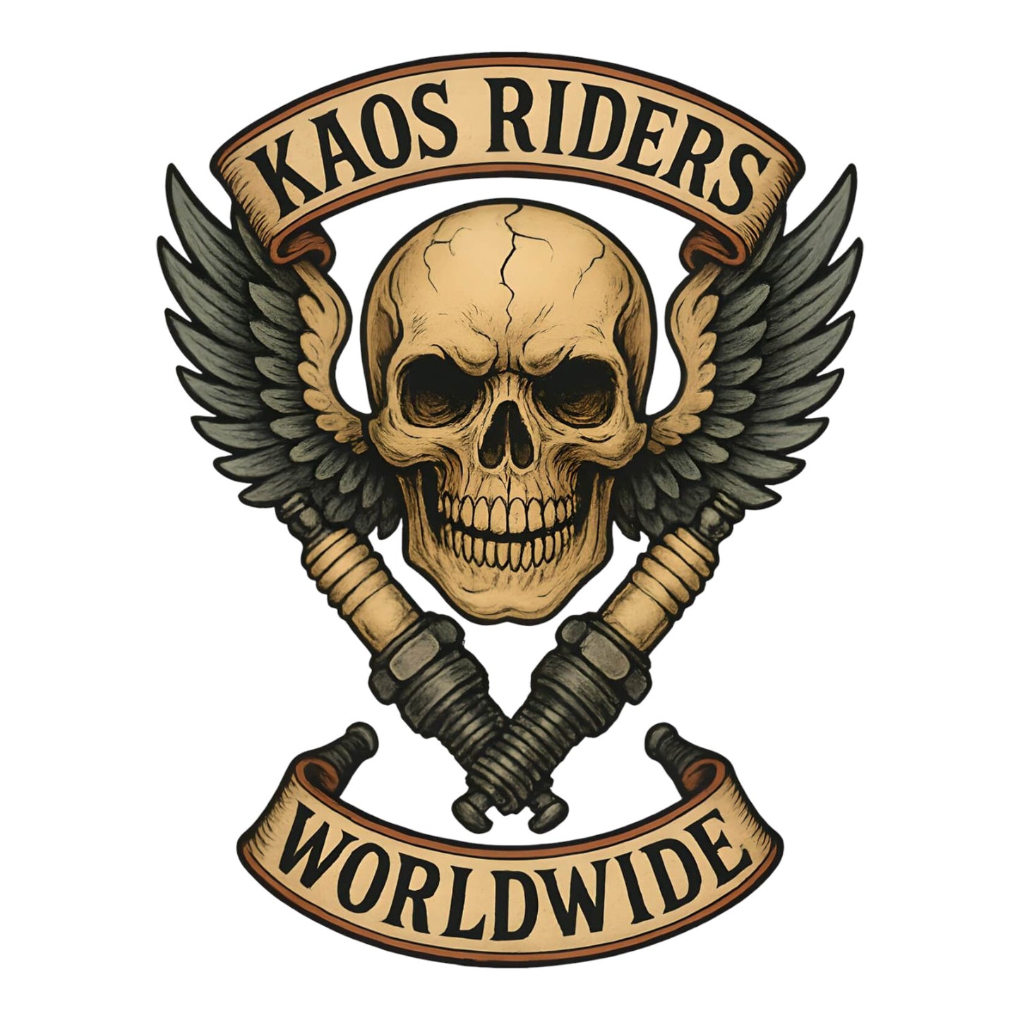 KAOS Riders Winged Skull Spark Plug T-Shirt | KAOS CLOTHING D129