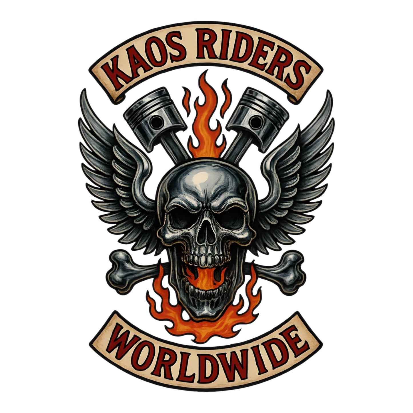 KAOS Riders Chrome Skull Pistons T-Shirt | KAOS CLOTHING D135