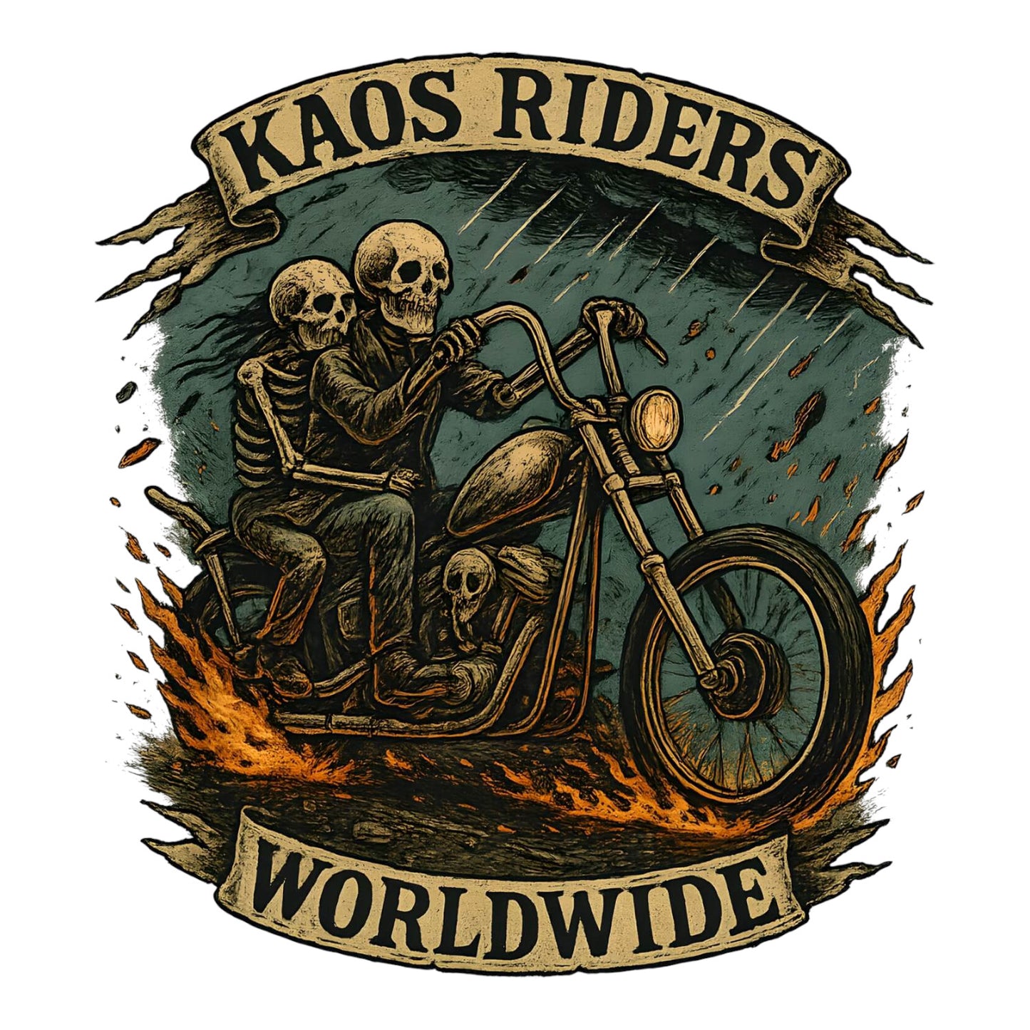 KAOS Riders Skeleton Chopper Motorcycle T-Shirt | KAOS CLOTHING D16