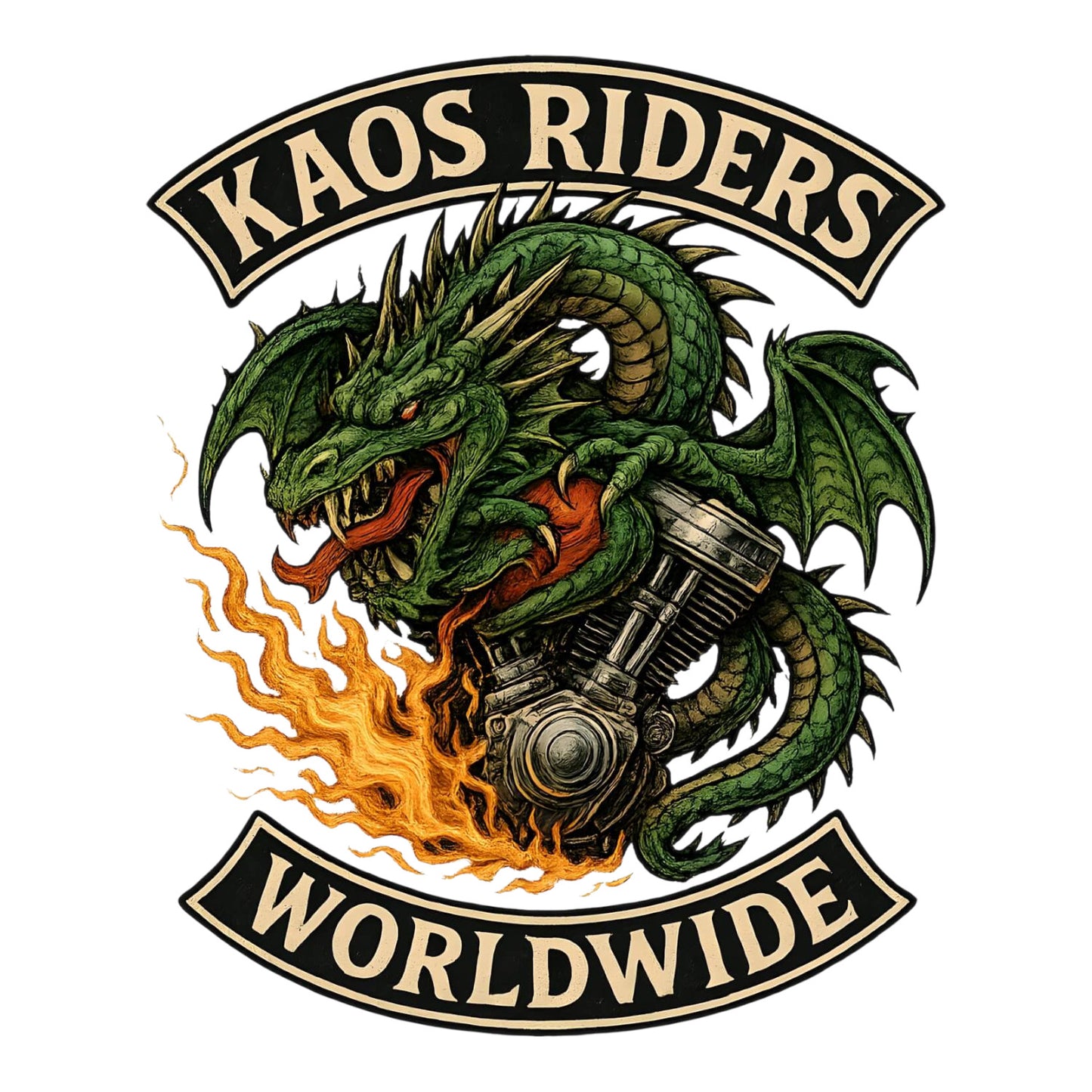 KAOS Riders Green Dragon Motorcycle Engine T-Shirt | KAOS CLOTHING D24