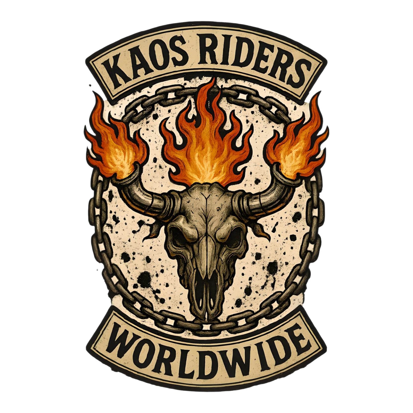 KAOS Riders Flaming Horned Skull T-Shirt | KAOS CLOTHING D40