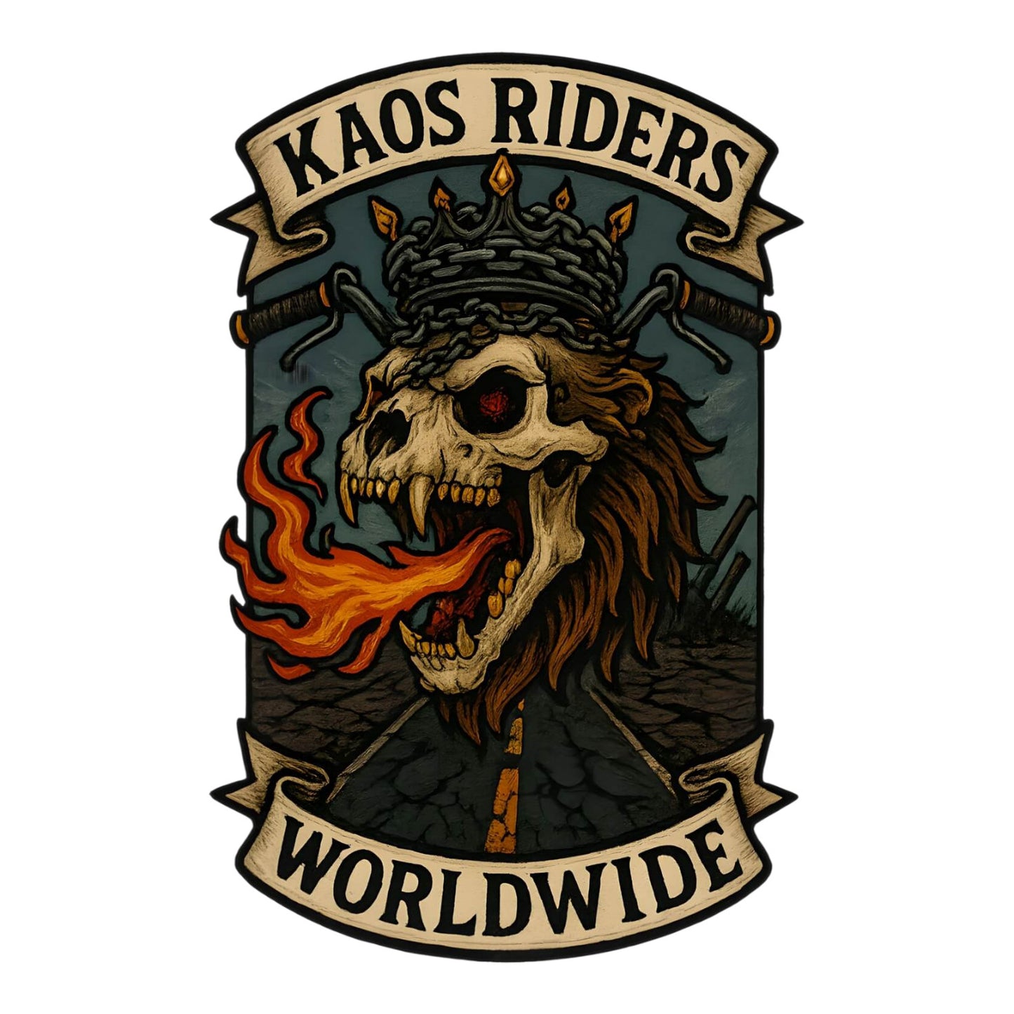 KAOS Riders Flaming Lion Skull Biker T-Shirt | KAOS CLOTHING D63