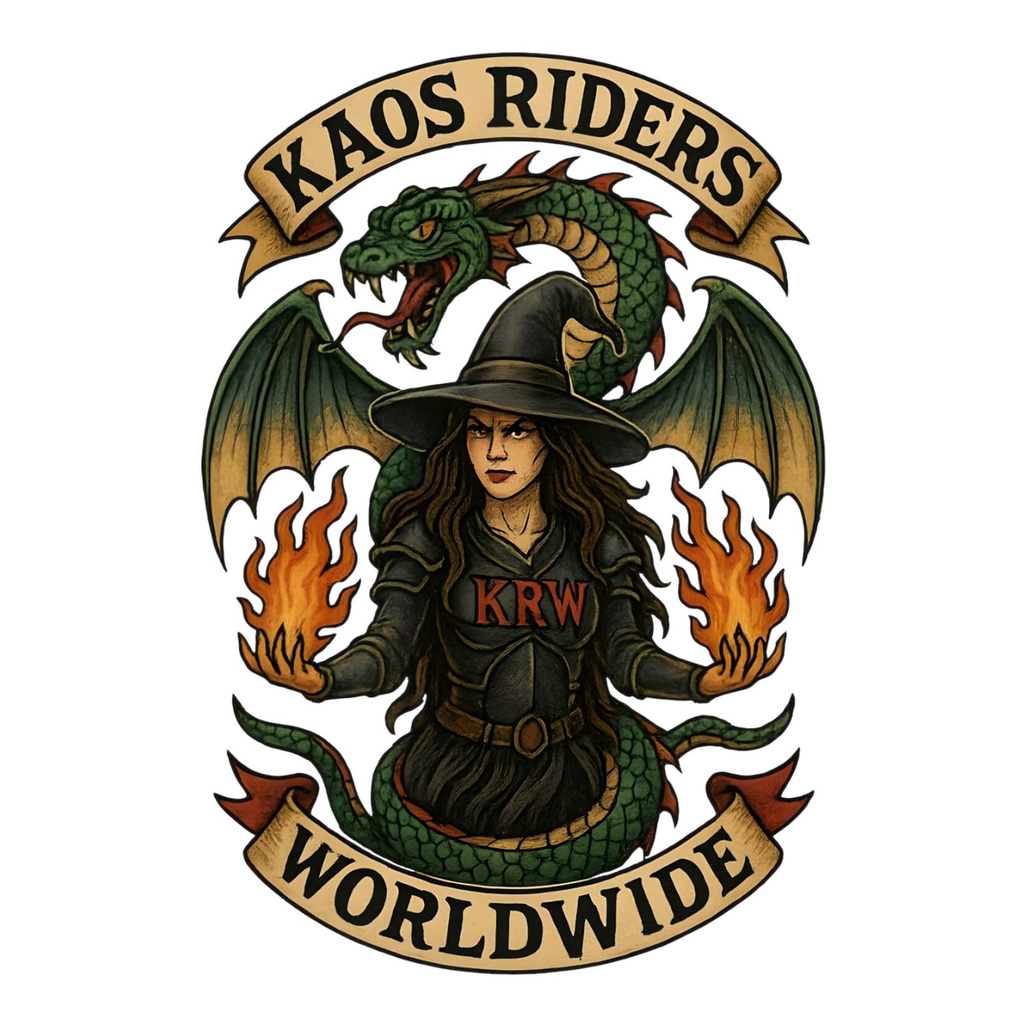 KAOS Riders Fire Witch Dragon Biker T-Shirt | KAOS CLOTHING D83