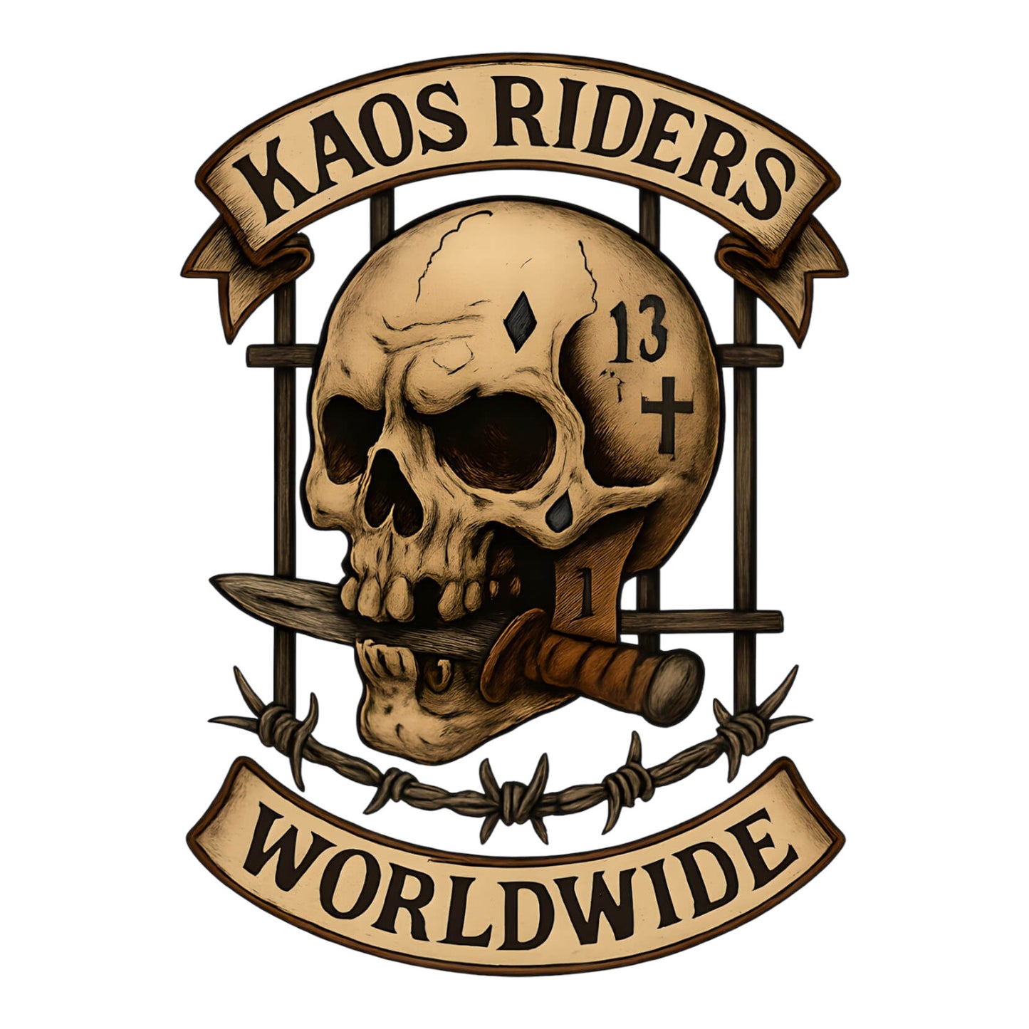 KAOS Riders Lucky 13 Prison Skull Biker T-Shirt | KAOS CLOTHING D90