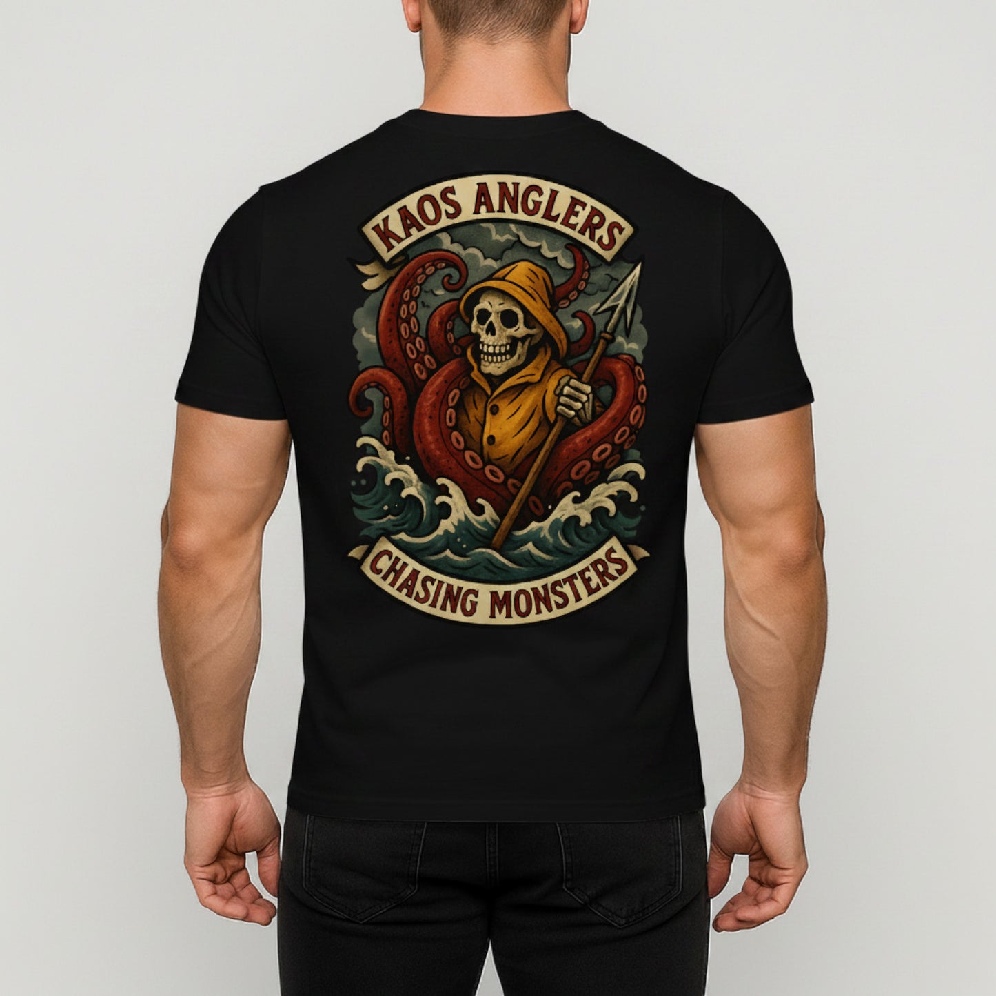 KAOS Anglers Kraken Fisherman Chasing Monsters T-Shirt | KAOS CLOTHING D435