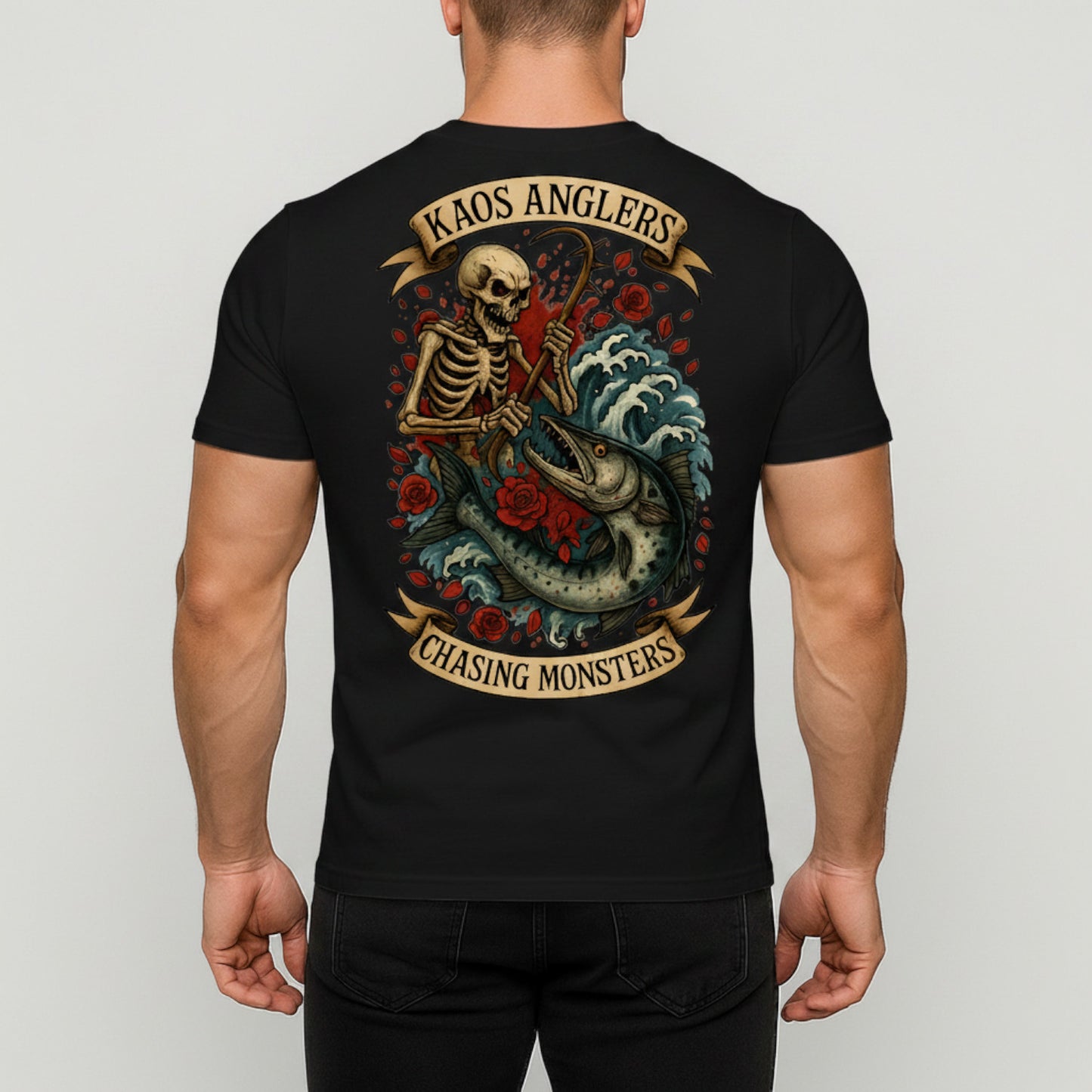 KAOS Anglers Skeleton Fisherman Monster Fish T-Shirt | KAOS CLOTHING D436