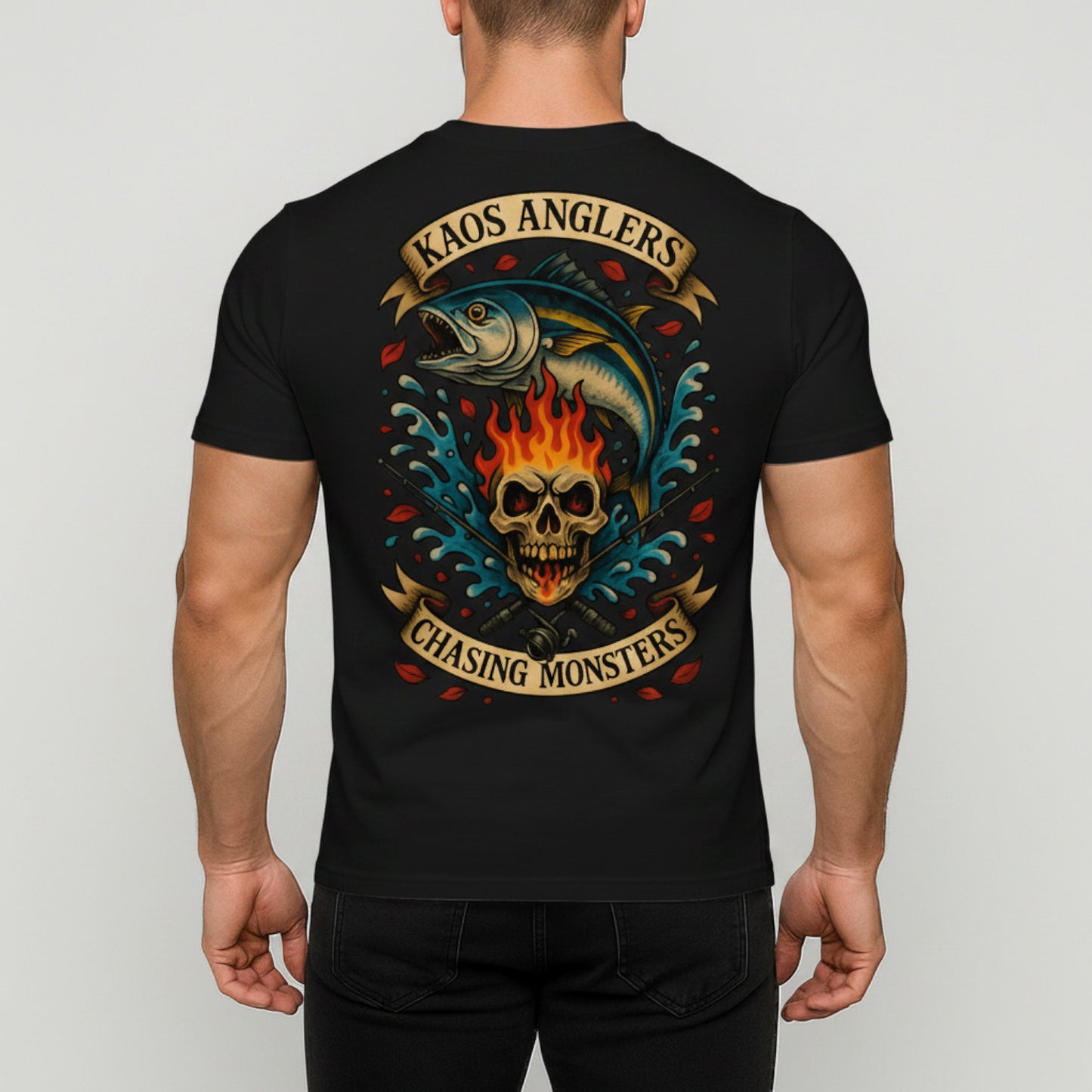 KAOS Anglers Tuna Flaming Skull Fishing T-Shirt | KAOS CLOTHING D439