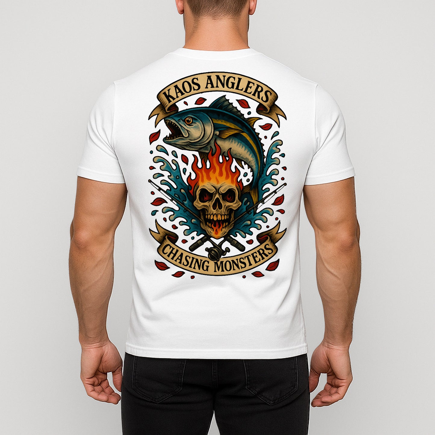 KAOS Anglers Tuna Flaming Skull Fishing T-Shirt | KAOS CLOTHING D439