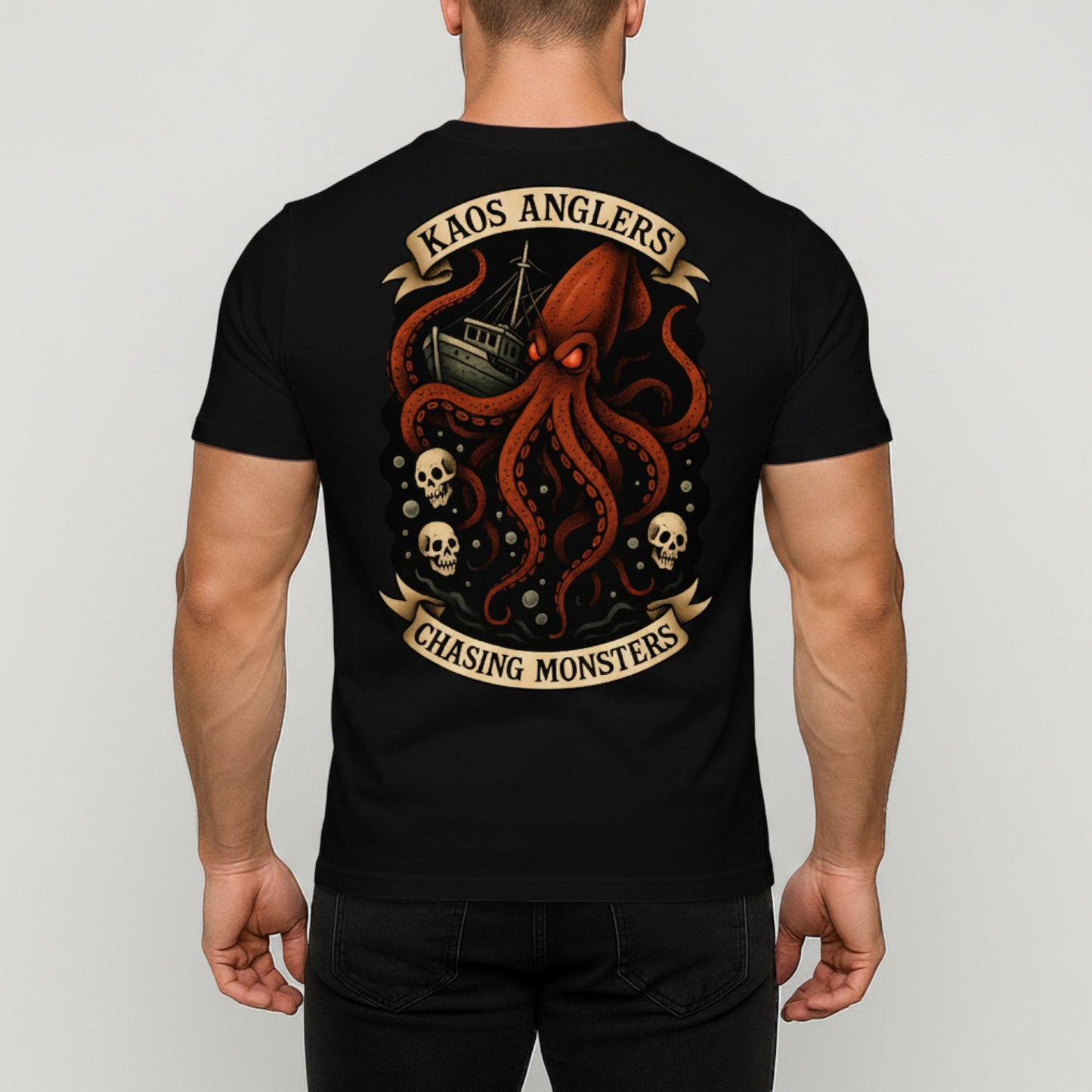 KAOS Anglers Giant Kraken Fishing Boat T-Shirt | KAOS CLOTHING D444