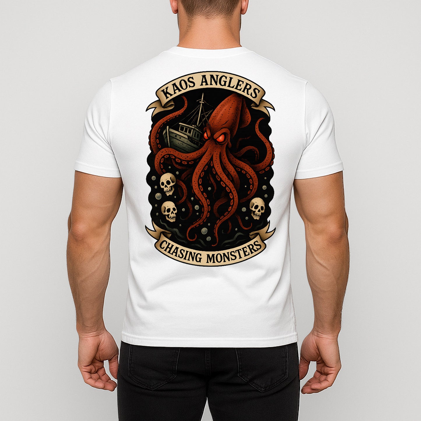KAOS Anglers Giant Kraken Fishing Boat T-Shirt | KAOS CLOTHING D444