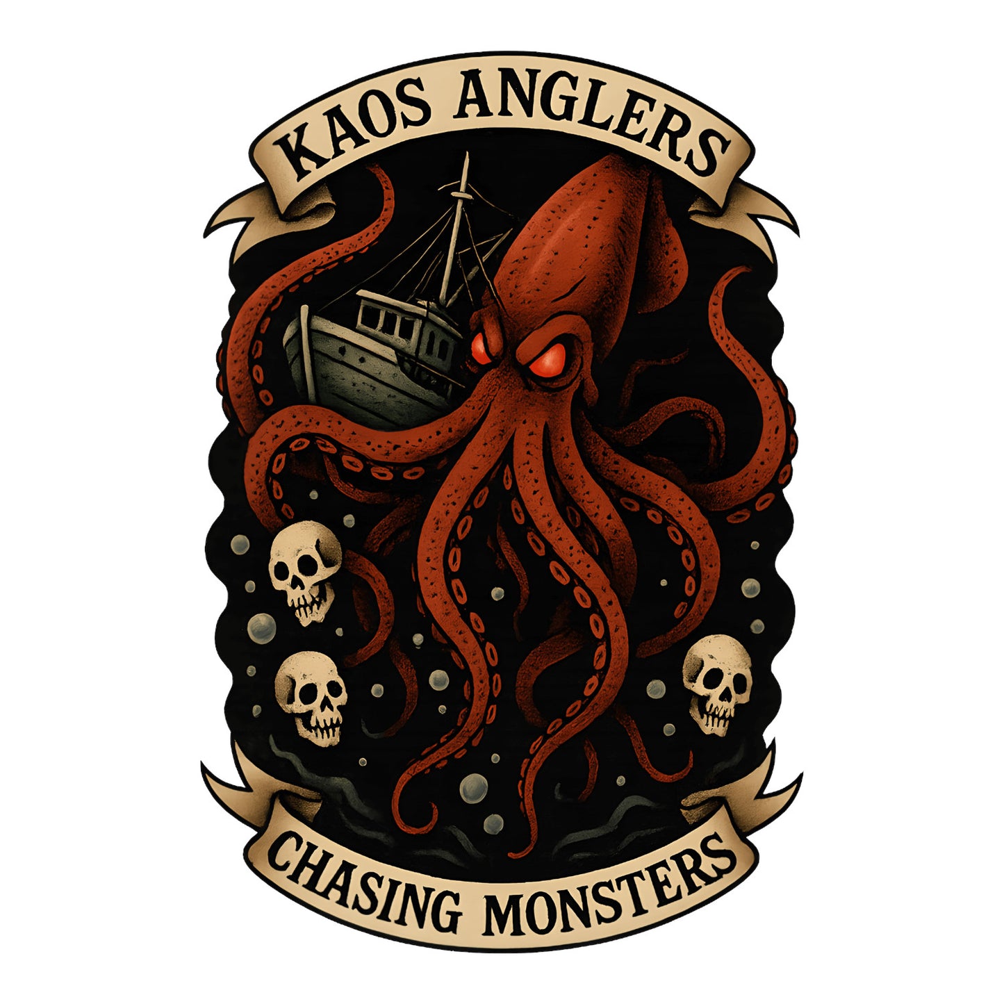 KAOS Anglers Giant Kraken Fishing Boat T-Shirt | KAOS CLOTHING D444