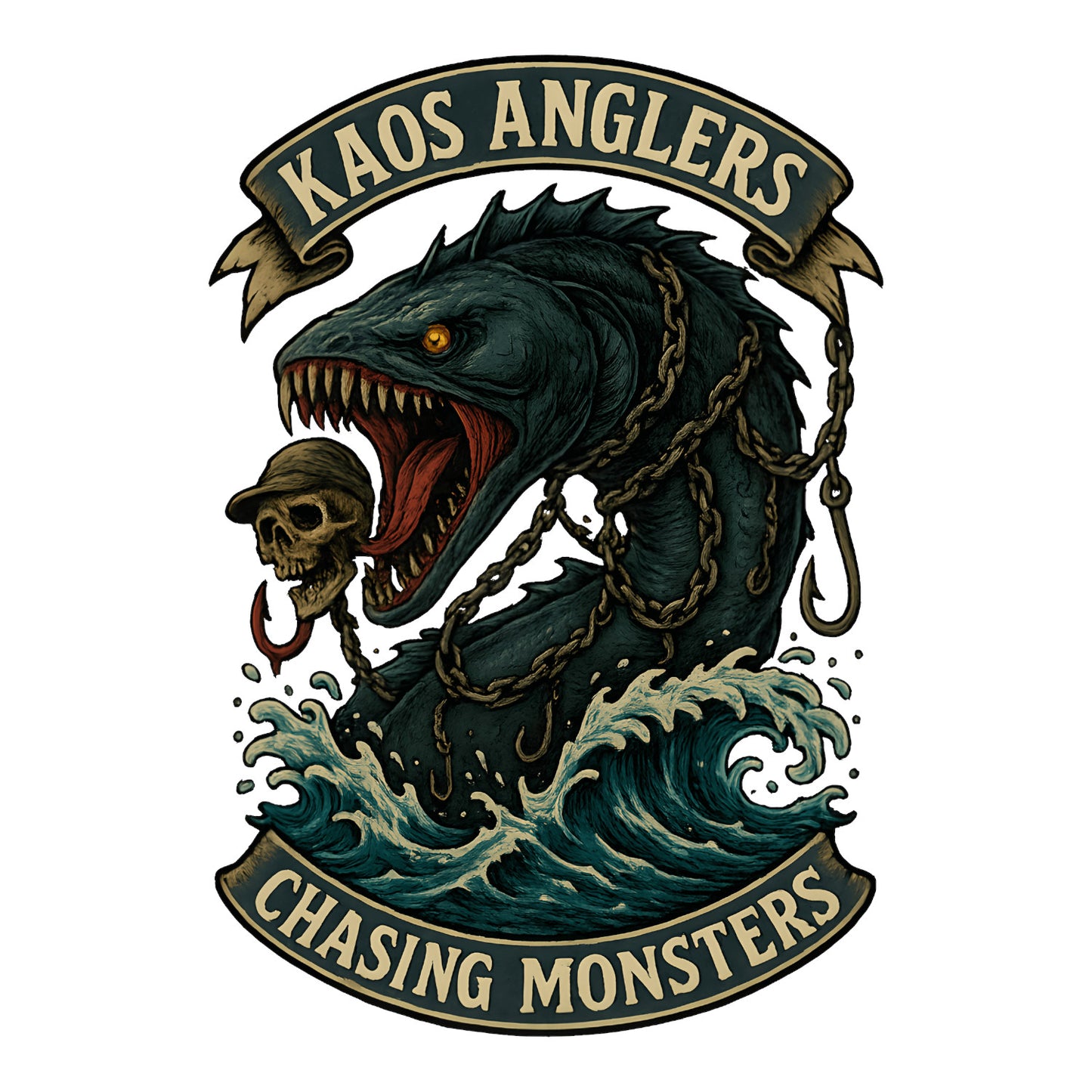 KAOS Anglers Chained Sea Monster Fishing T-Shirt | KAOS CLOTHING D445