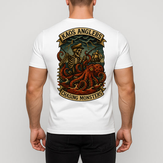 KAOS Anglers Skeleton Fisherman Giant Octopus T-Shirt | KAOS CLOTHING D446