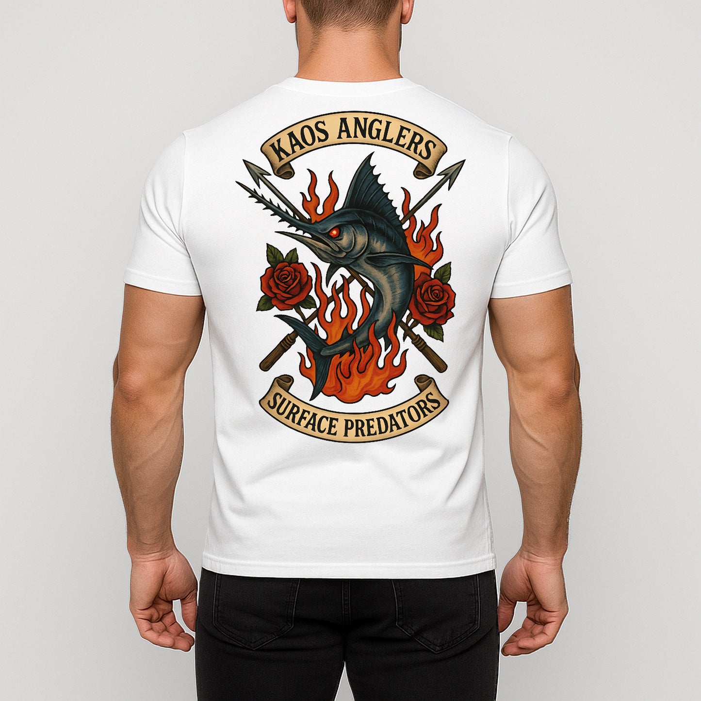 KAOS Anglers Flaming Marlin Surface Predators T-Shirt | KAOS CLOTHING D450