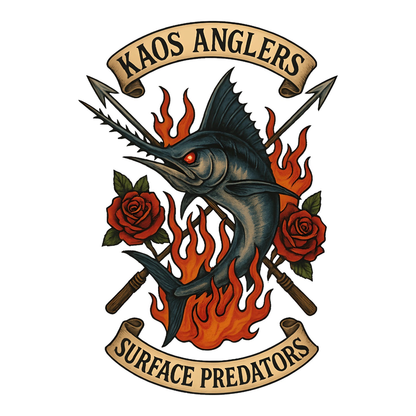 KAOS Anglers Flaming Marlin Surface Predators T-Shirt | KAOS CLOTHING D450