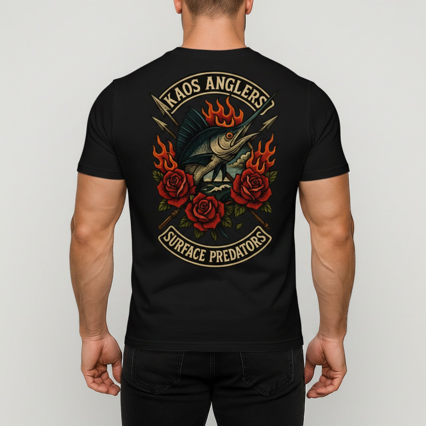KAOS Anglers Flaming Marlin Roses Surface Predators T-Shirt | KAOS CLOTHING D457