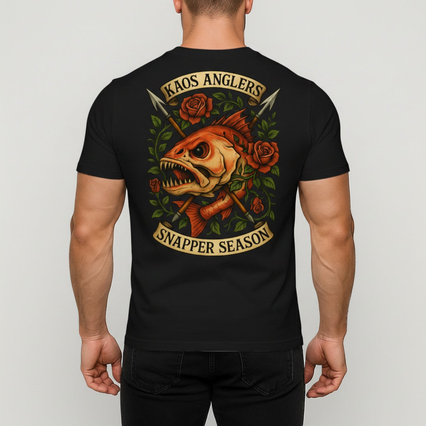 KAOS Anglers Snapper Skull Roses T-Shirt | KAOS CLOTHING D462