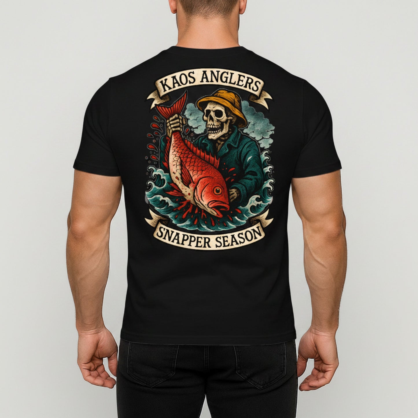 KAOS Anglers Skeleton Fisherman Snapper T-Shirt | KAOS CLOTHING D463