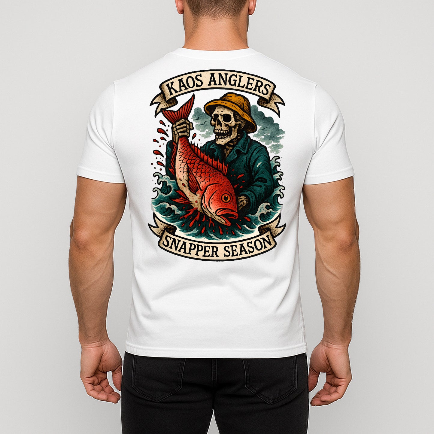 KAOS Anglers Skeleton Fisherman Snapper T-Shirt | KAOS CLOTHING D463