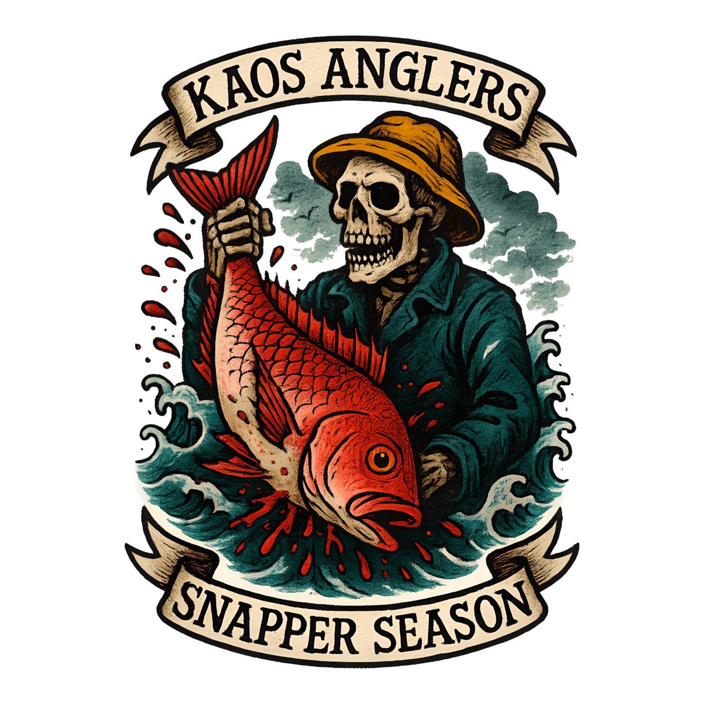 KAOS Anglers Skeleton Fisherman Snapper T-Shirt | KAOS CLOTHING D463