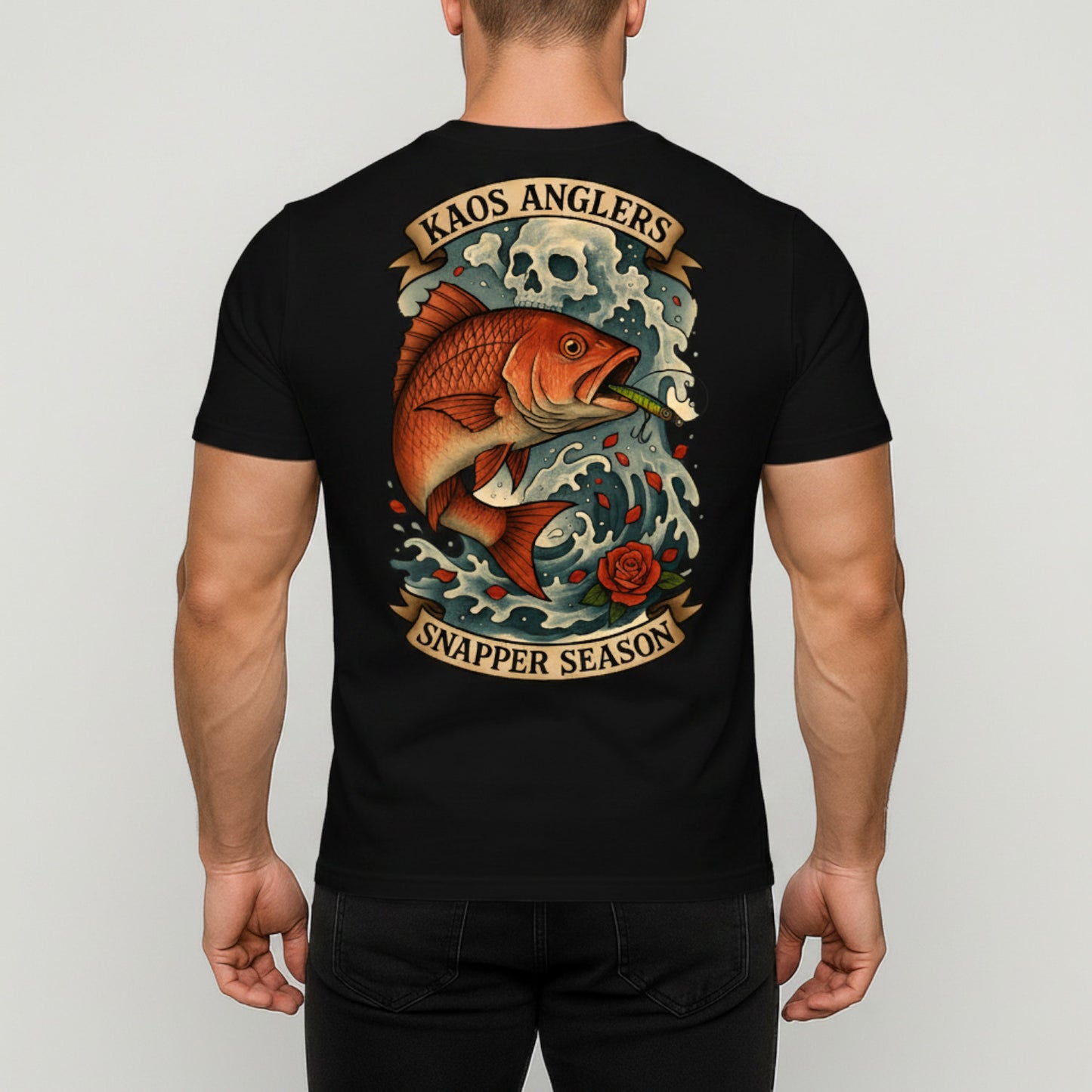 KAOS Anglers Snapper Lure Skull Wave T-Shirt | KAOS CLOTHING D464