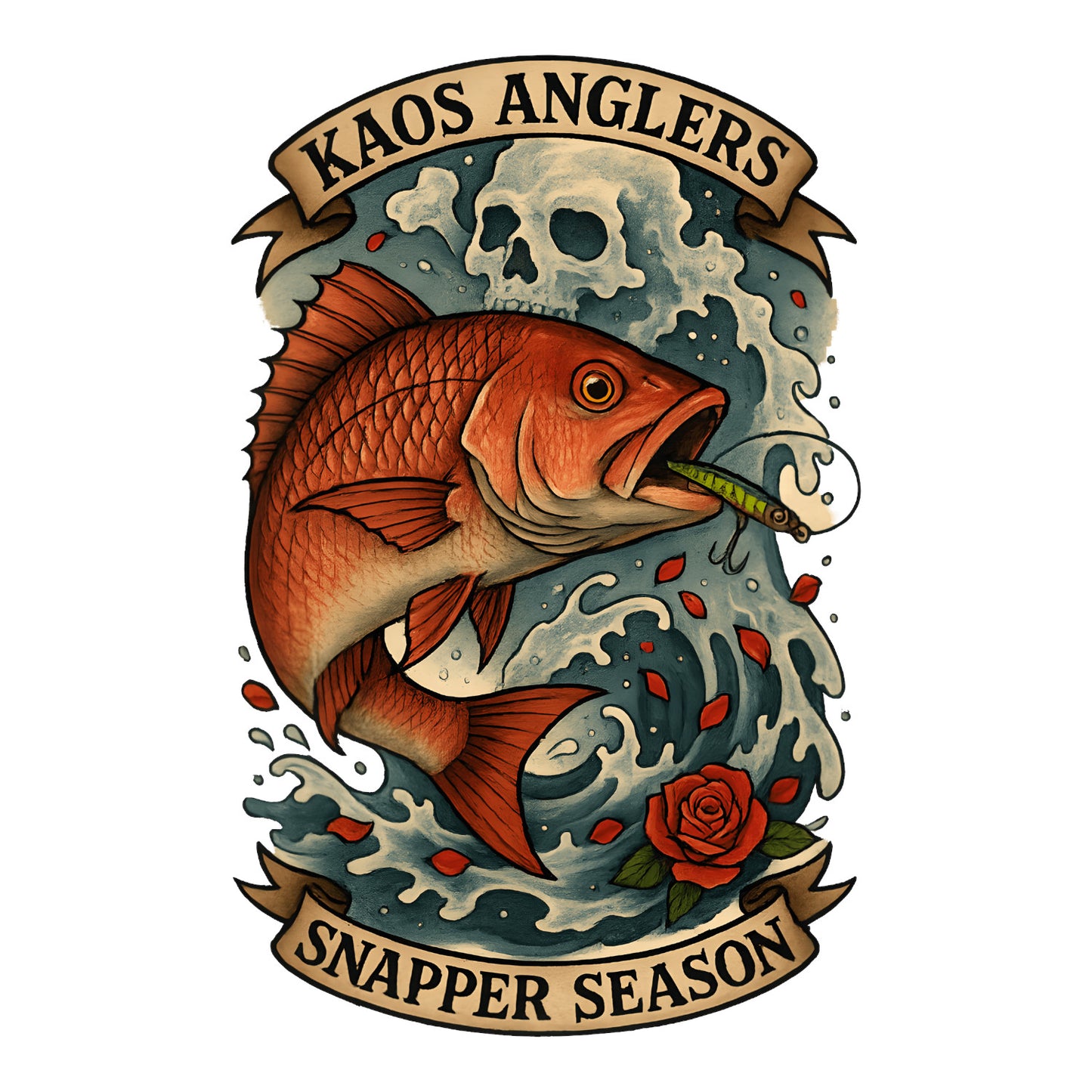 KAOS Anglers Snapper Lure Skull Wave T-Shirt | KAOS CLOTHING D464