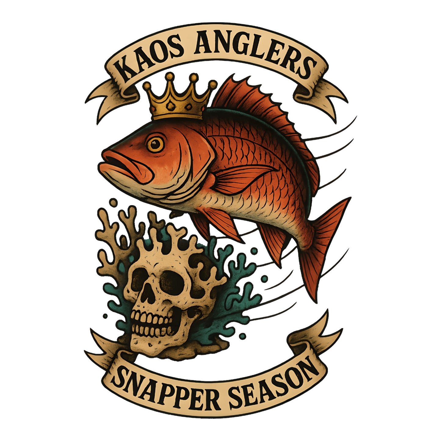 KAOS Anglers Crowned Snapper Skull T-Shirt | KAOS CLOTHING D466