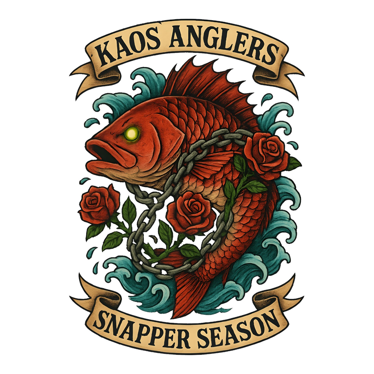 KAOS Anglers Chained Snapper Roses T-Shirt | KAOS CLOTHING D467