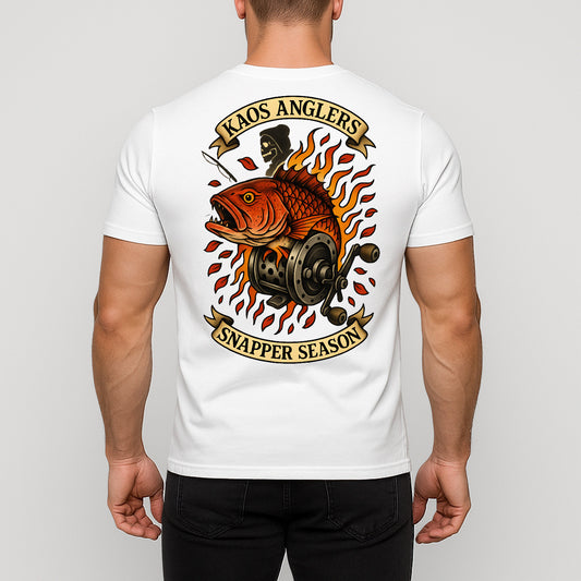 KAOS Anglers Flaming Snapper Fishing Reel T-Shirt | KAOS CLOTHING D468