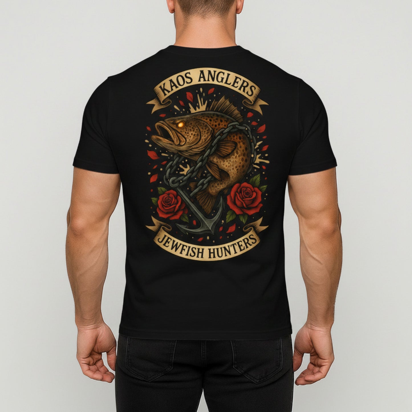 KAOS Anglers Chained Jewfish Anchor Roses T-Shirt | KAOS CLOTHING D473