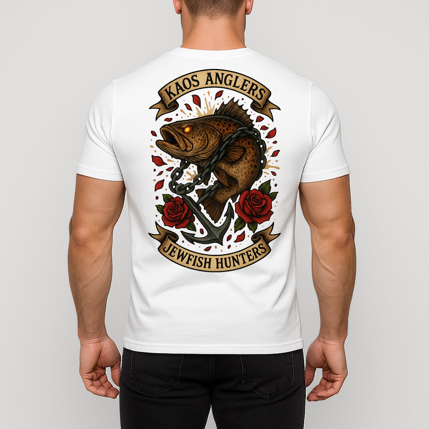 KAOS Anglers Chained Jewfish Anchor Roses T-Shirt | KAOS CLOTHING D473