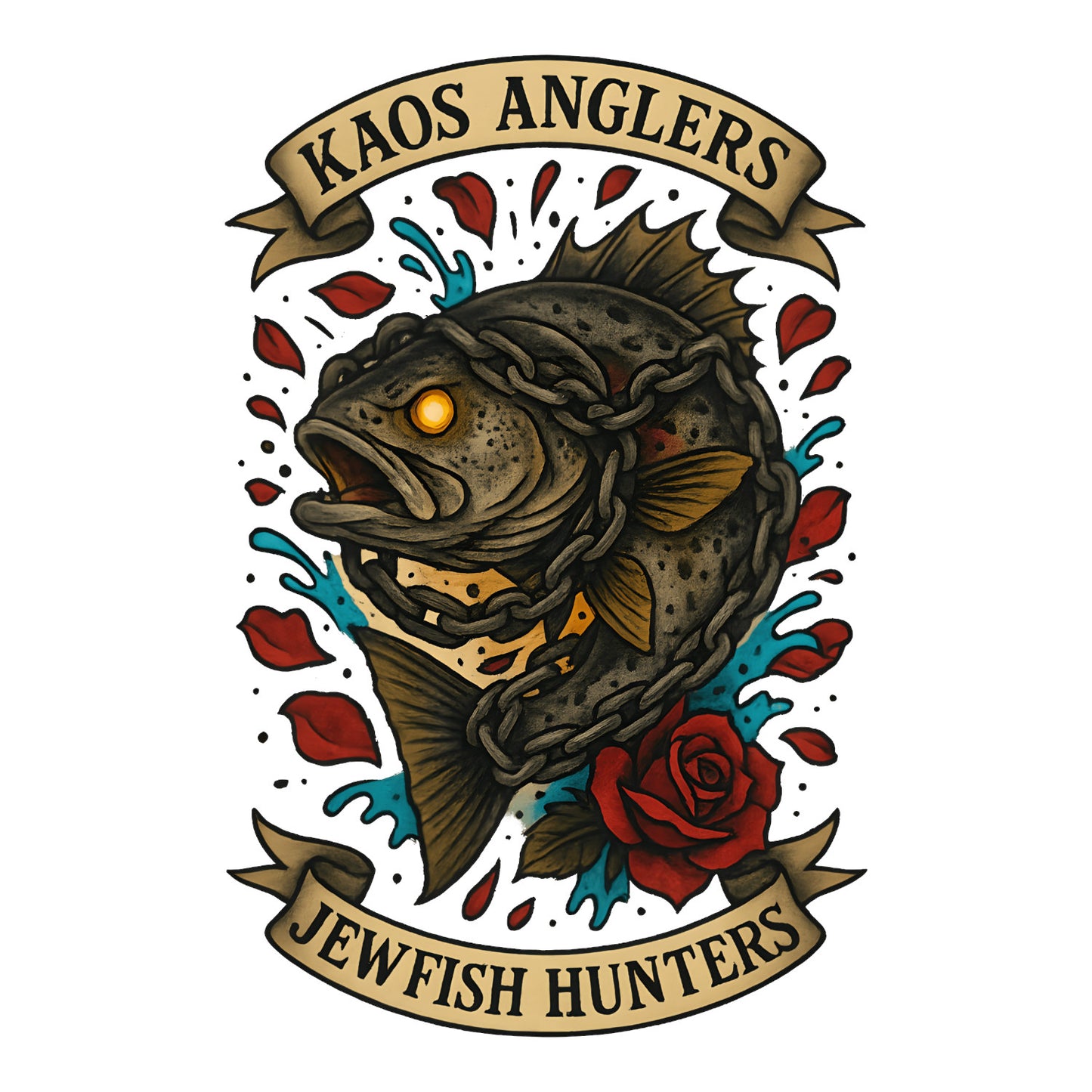 KAOS Anglers Chained Again Jewfish Roses T-Shirt | KAOS CLOTHING D475