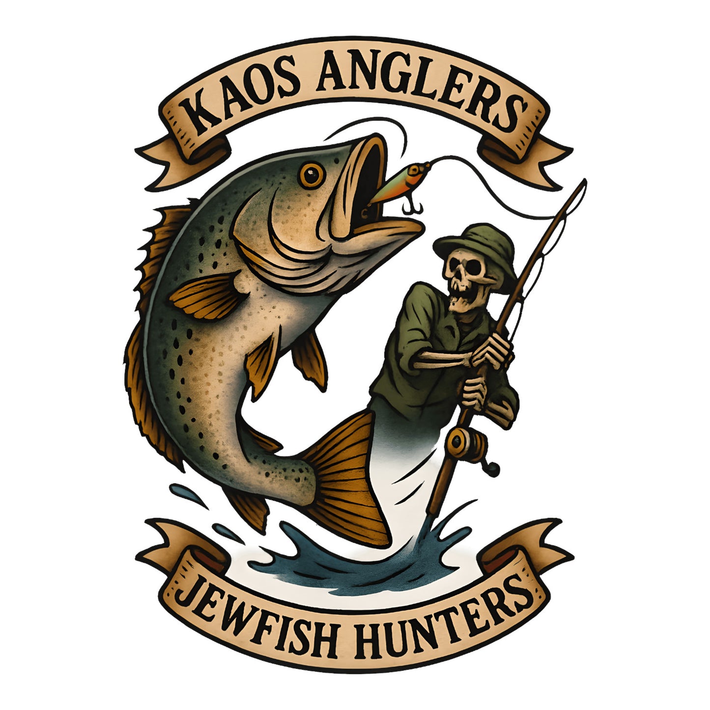 KAOS Anglers Skeleton Fisherman Jewfish Lure T-Shirt | KAOS CLOTHING D476