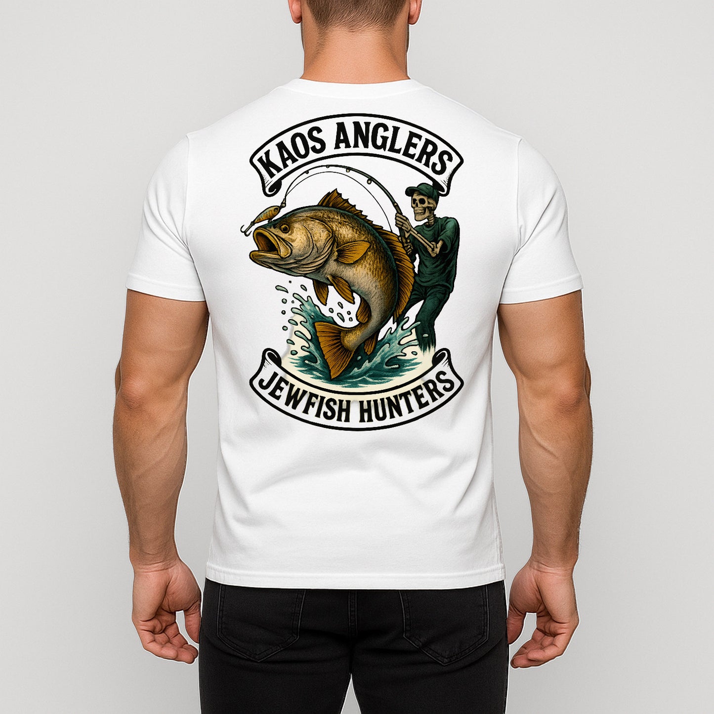 KAOS Anglers Skeleton Angler Trophy Jewfish T-Shirt | KAOS CLOTHING D477