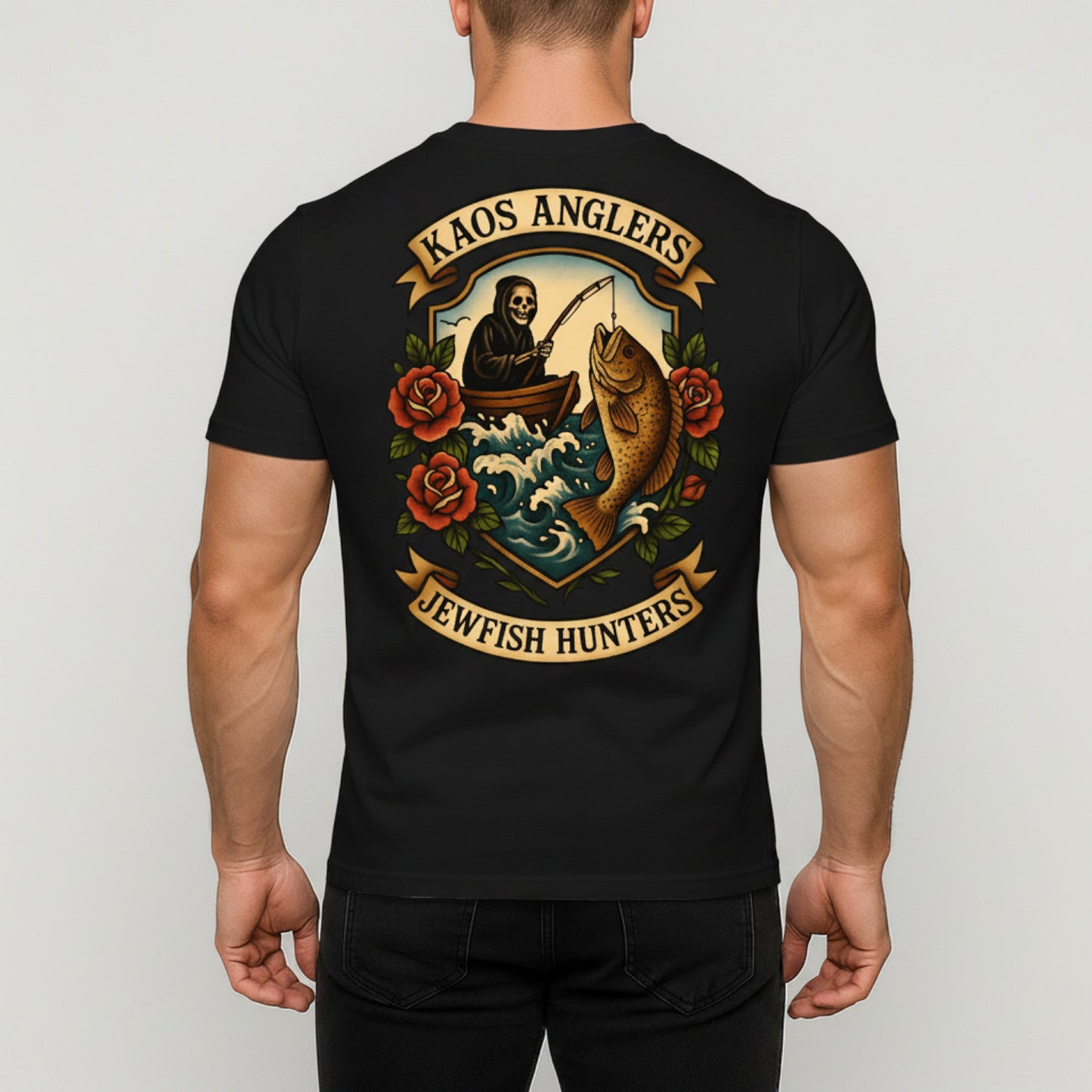KAOS Anglers Skeleton Boat Jewfish Hunters T-Shirt | KAOS CLOTHING D480