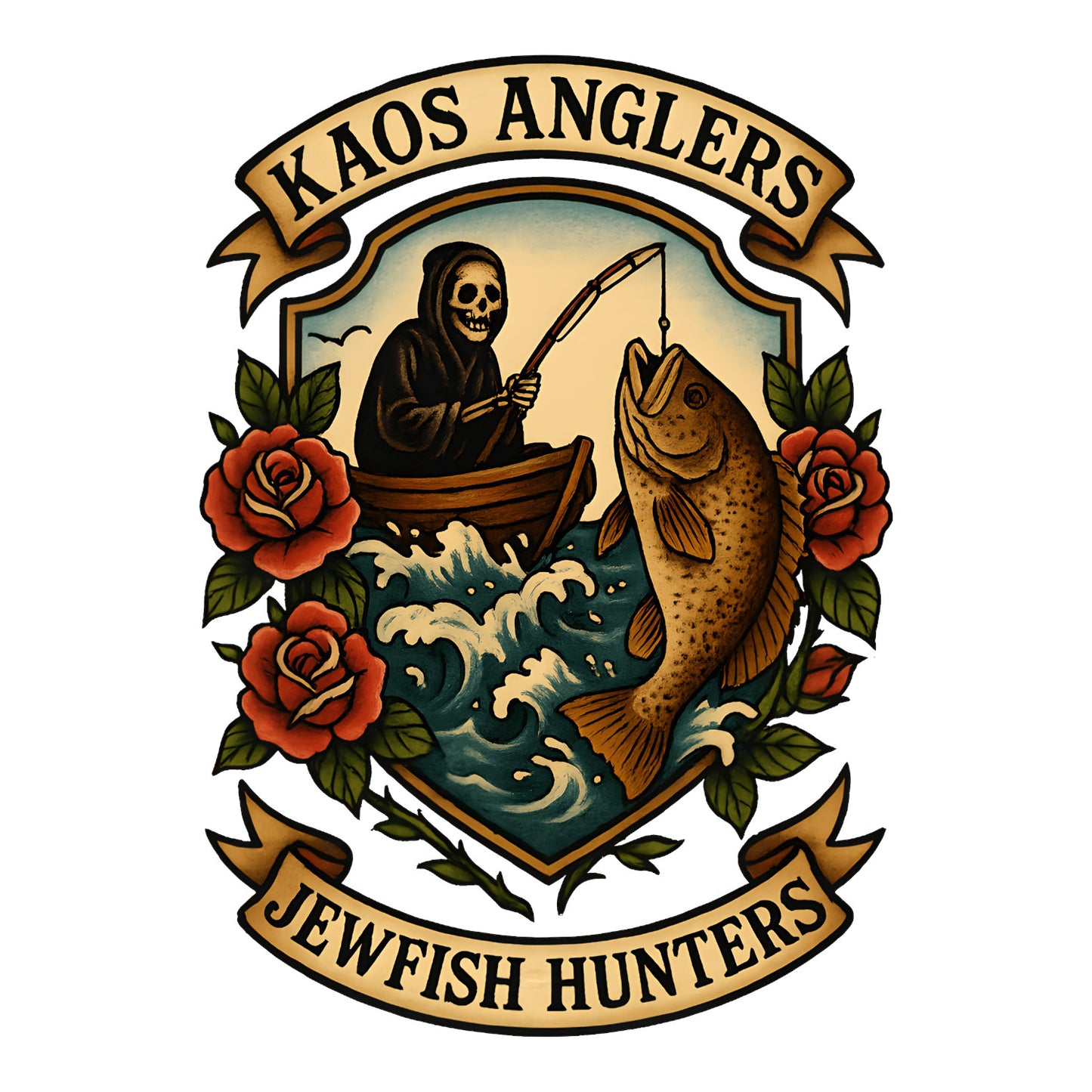KAOS Anglers Skeleton Boat Jewfish Hunters T-Shirt | KAOS CLOTHING D480