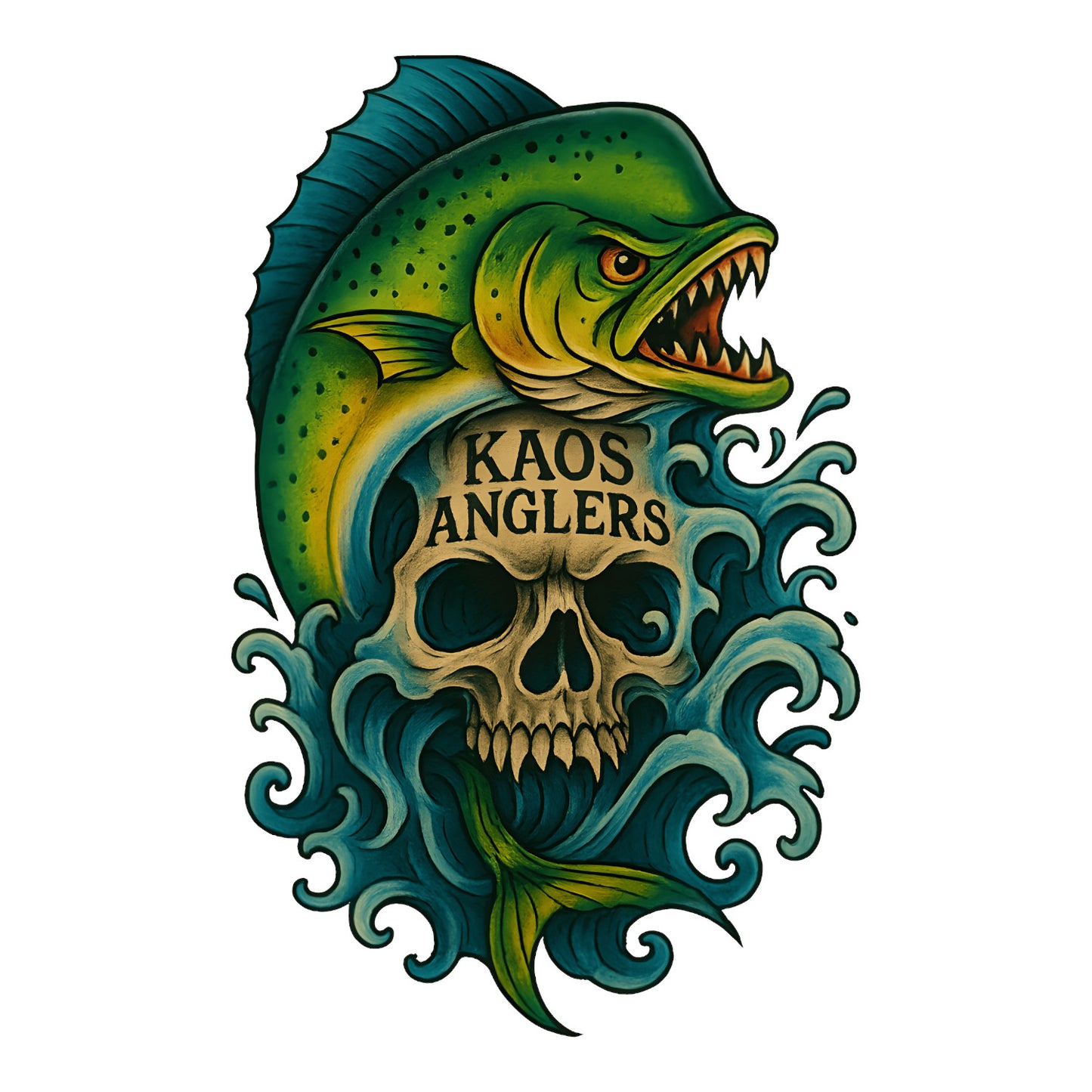 KAOS Anglers Mahi Mahi Skull Wave T-Shirt | KAOS CLOTHING D482