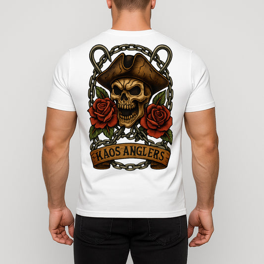 KAOS Anglers Pirate Skull Roses Fishing T-Shirt | KAOS CLOTHING D486