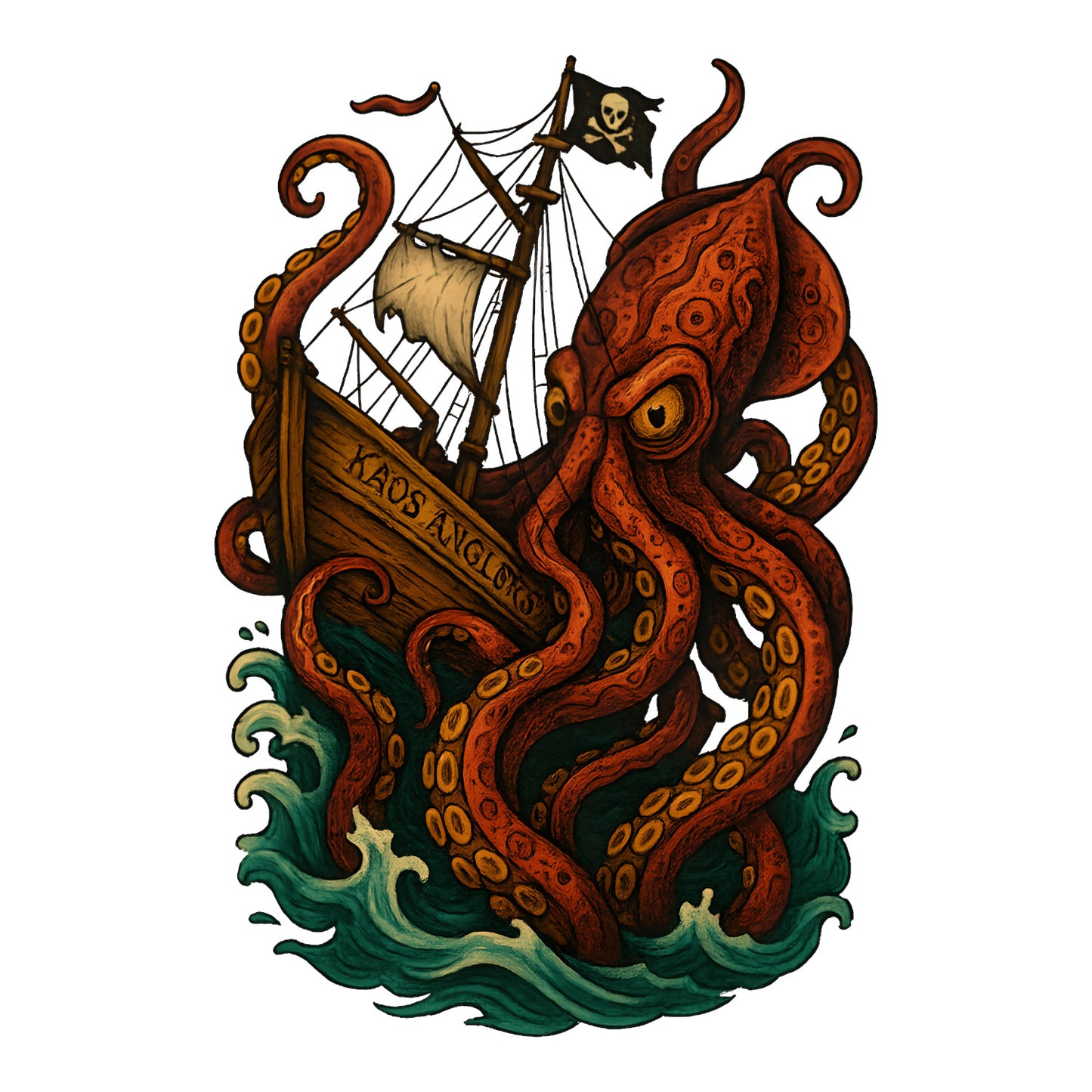 KAOS Anglers Giant Kraken Pirate Ship T-Shirt | KAOS CLOTHING D487