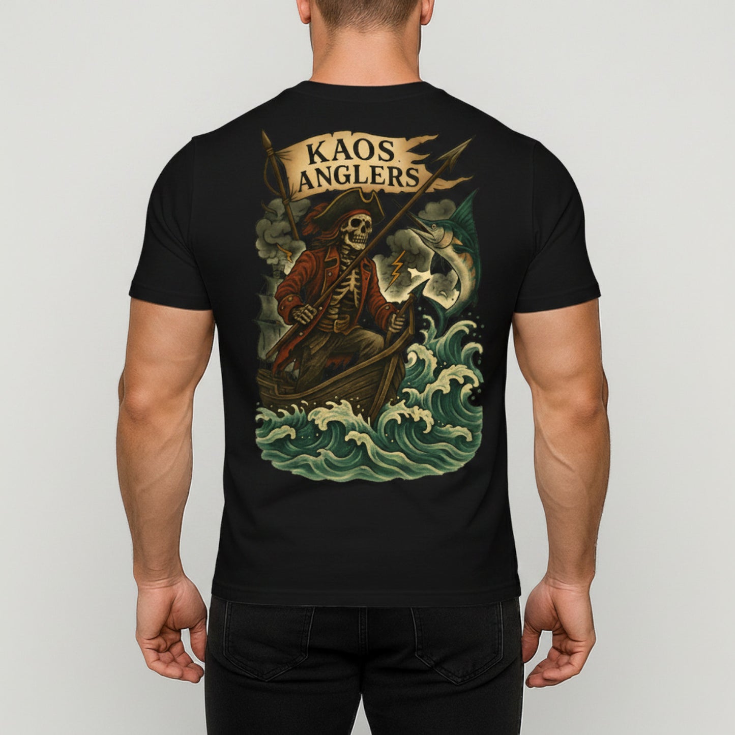 KAOS Anglers Skeleton Pirate Marlin Hunter T-Shirt | KAOS CLOTHING D488