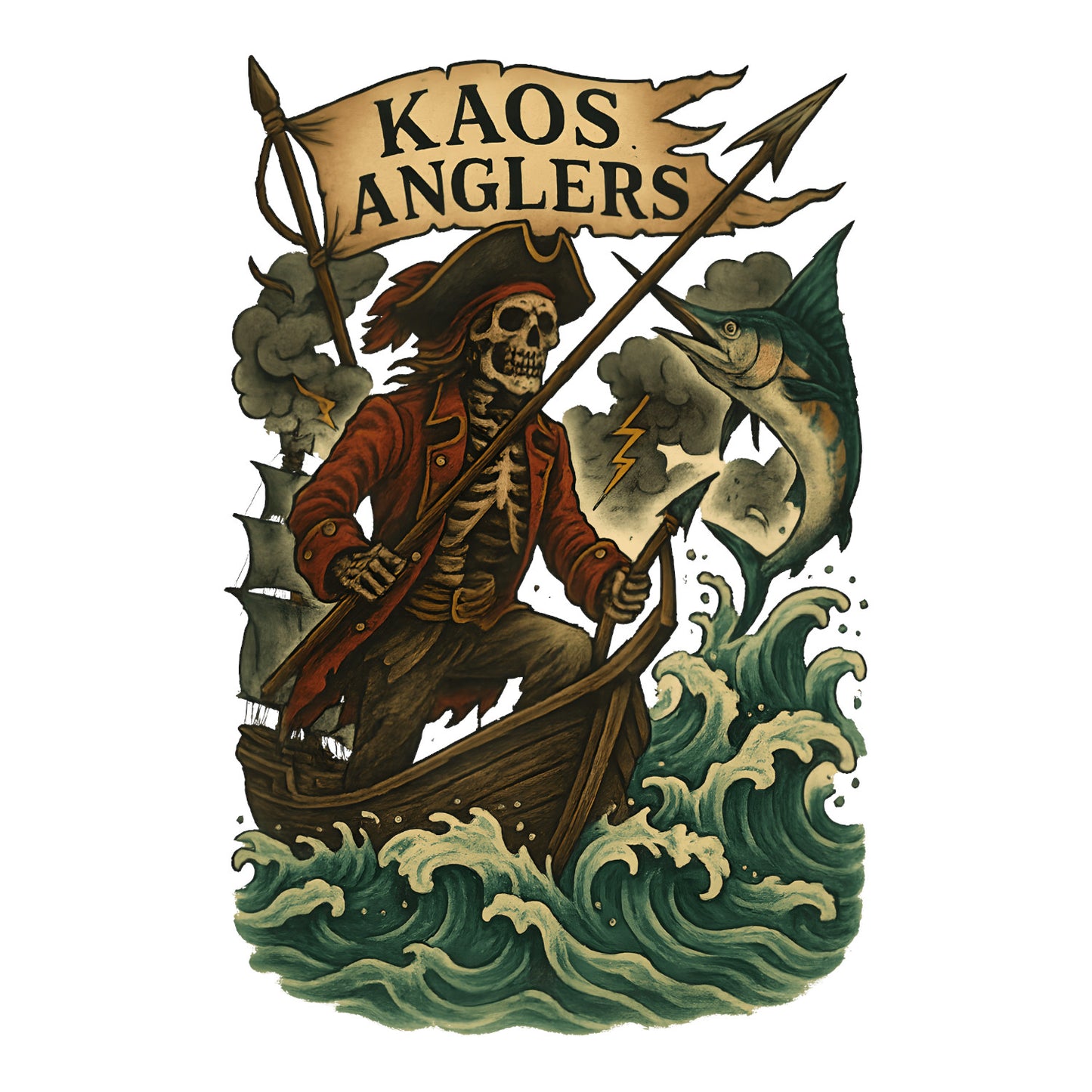 KAOS Anglers Skeleton Pirate Marlin Hunter T-Shirt | KAOS CLOTHING D488